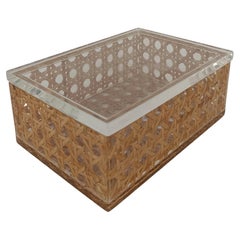 Rectangular Lucite and Rattan Box  in Christian Dior Home Style, Italy, 1970s