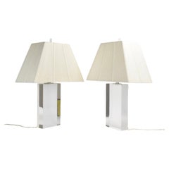 Rectangular Lucite Lamps with Original String Shades 