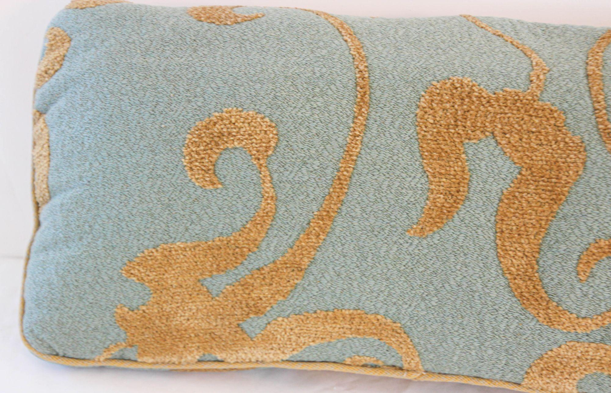 Contemporary Rectangular Lumbar Teal Blue Pillow Modern Chenille Teal and Gold Color Cushion