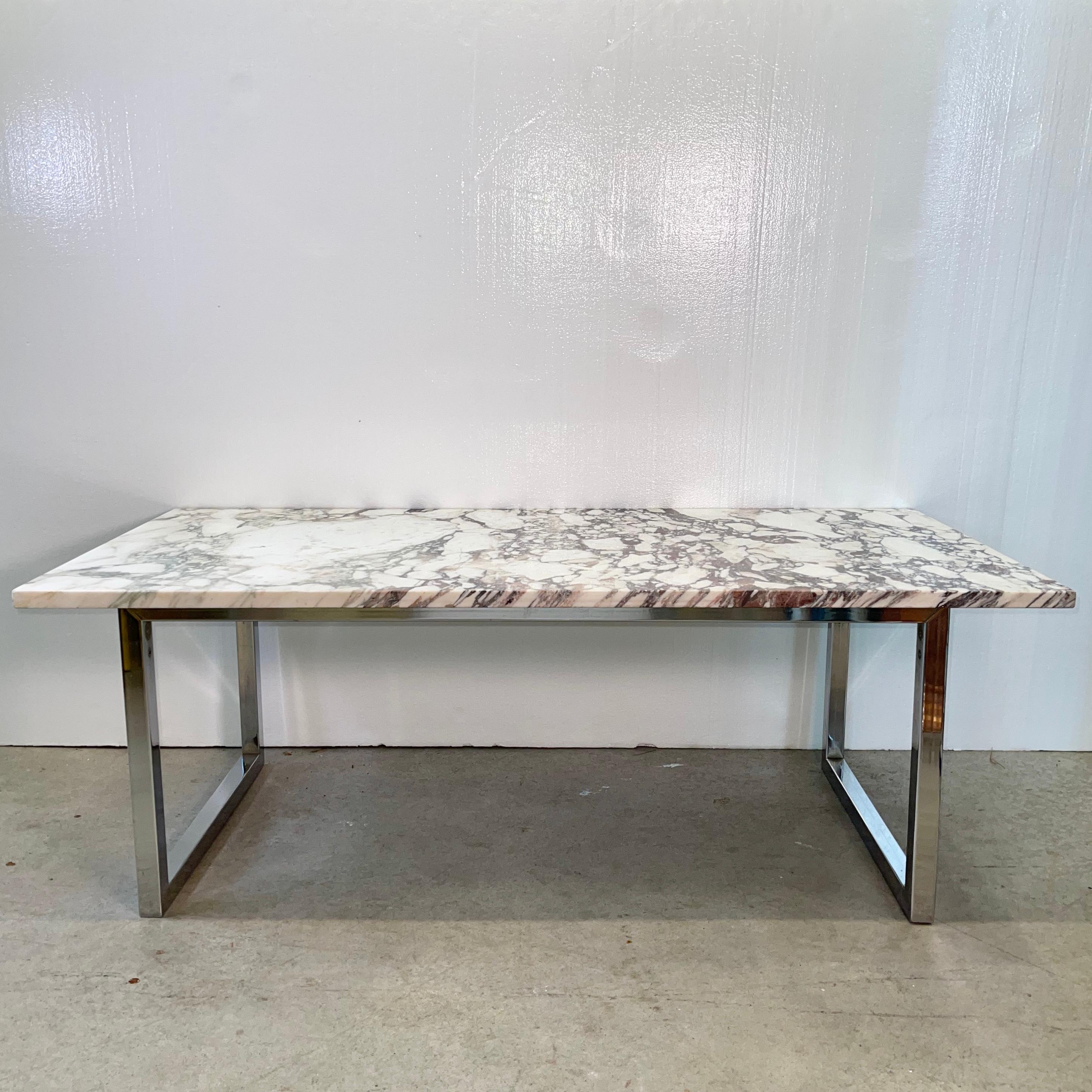 Mid-Century Modern Rectangular Marble Cocktail Table on Chrome Base
