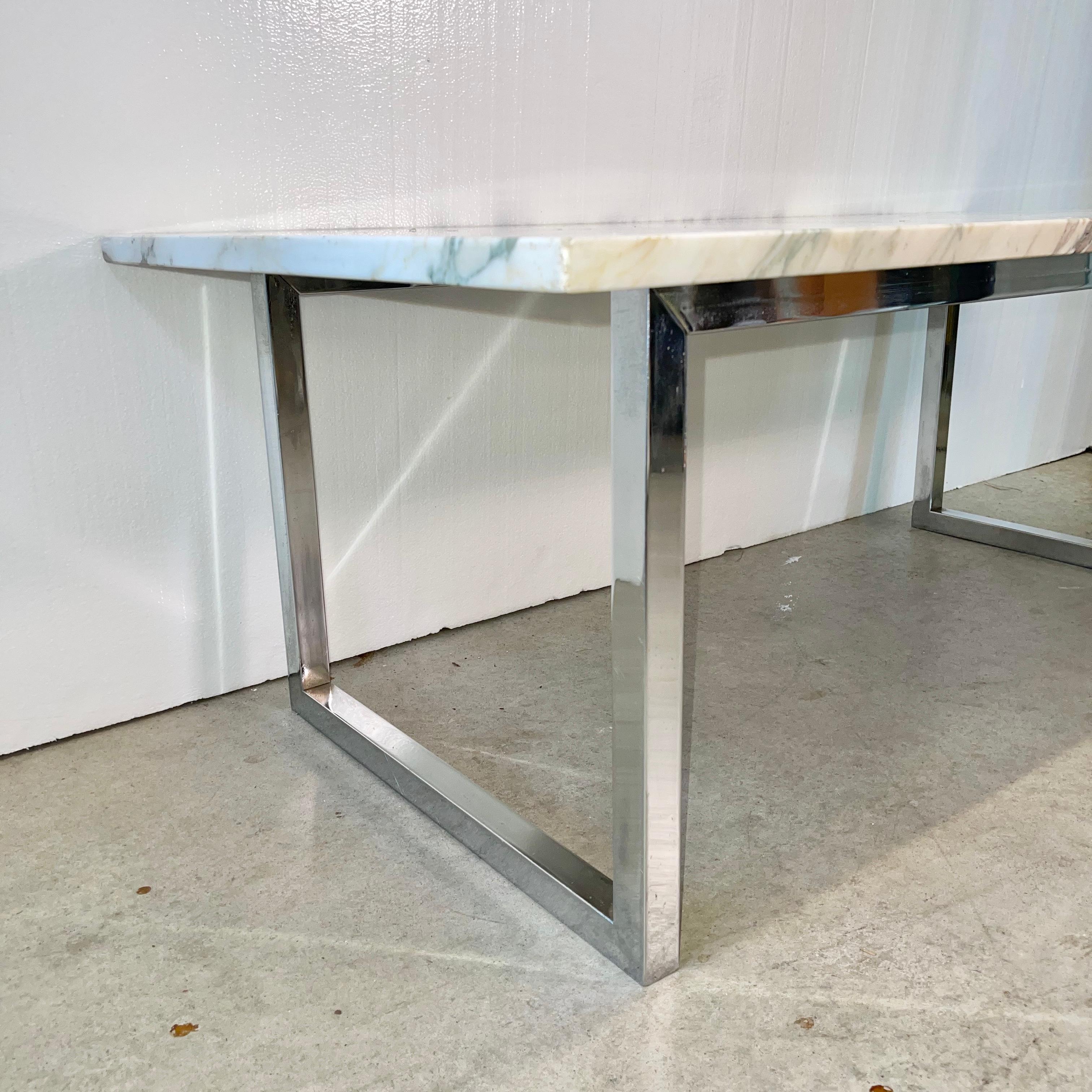 Rectangular Marble Cocktail Table on Chrome Base In Good Condition In Hanover, MA