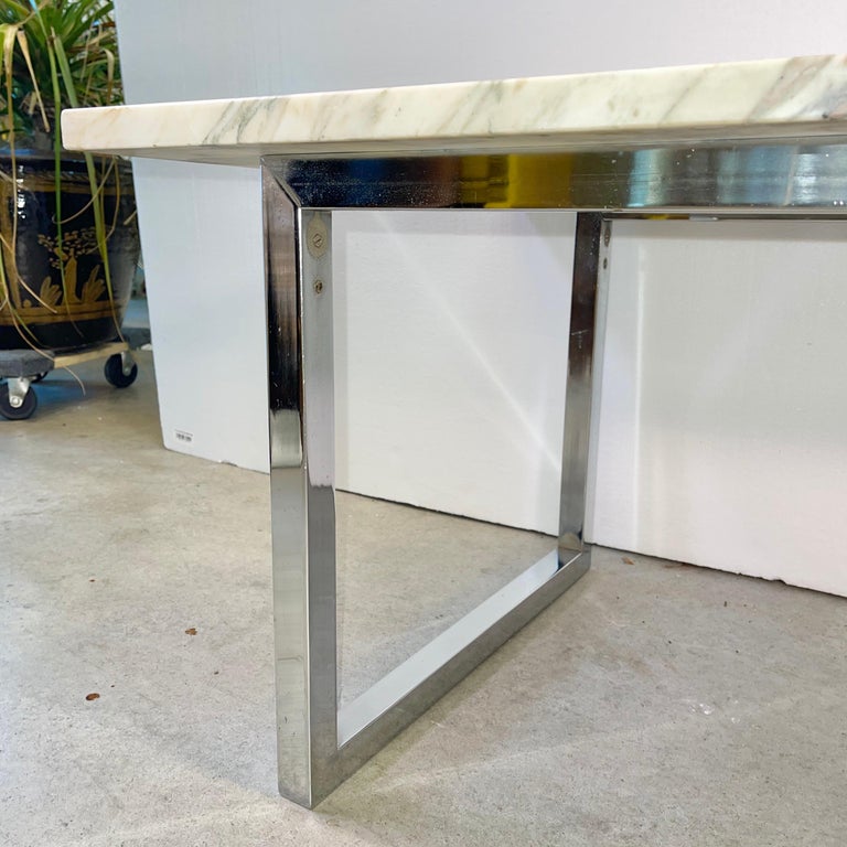 Rectangular Marble Cocktail Table on Chrome Base at 1stDibs