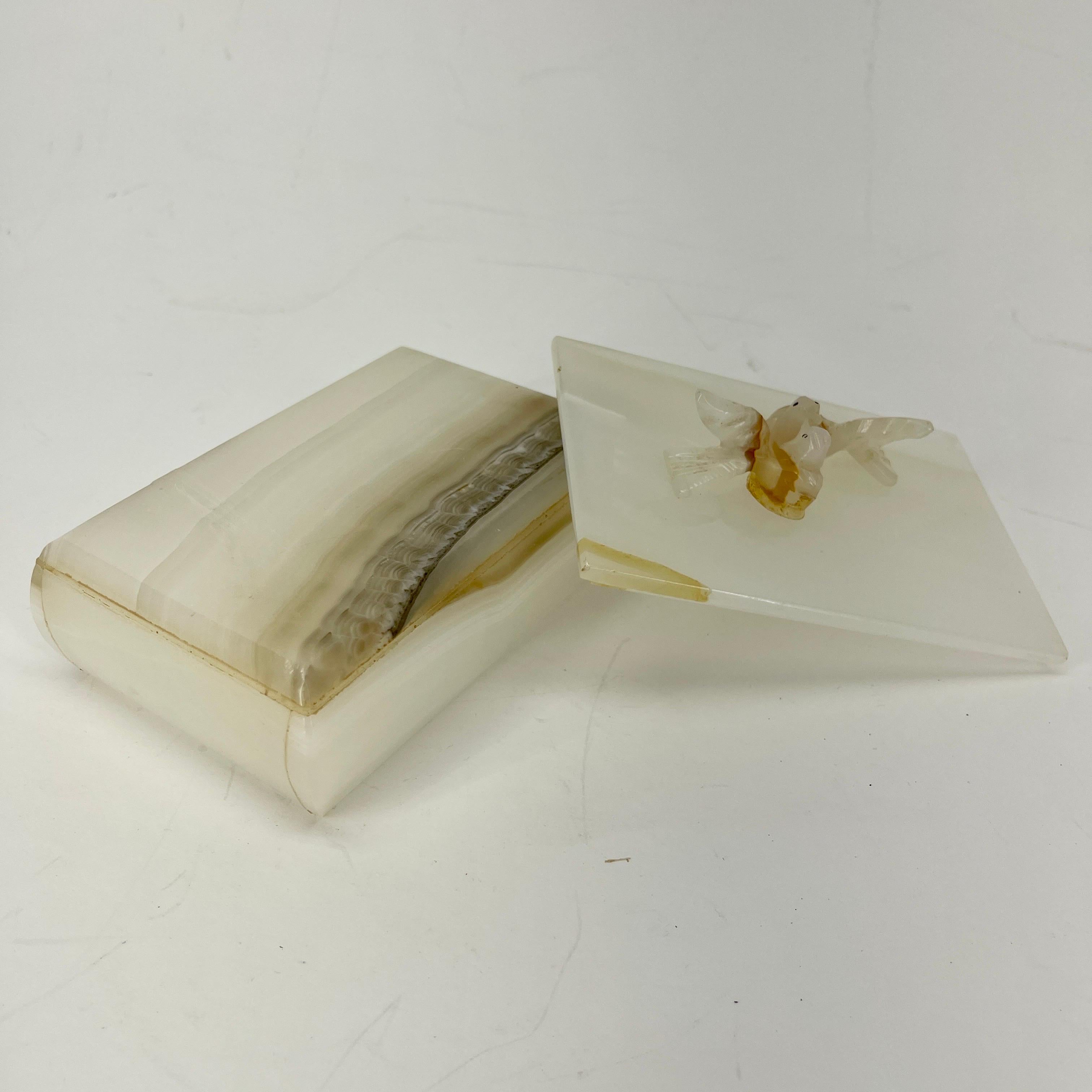 Rectangular Marble Jewelry Trinket Box with Two Love Birds For Sale 8