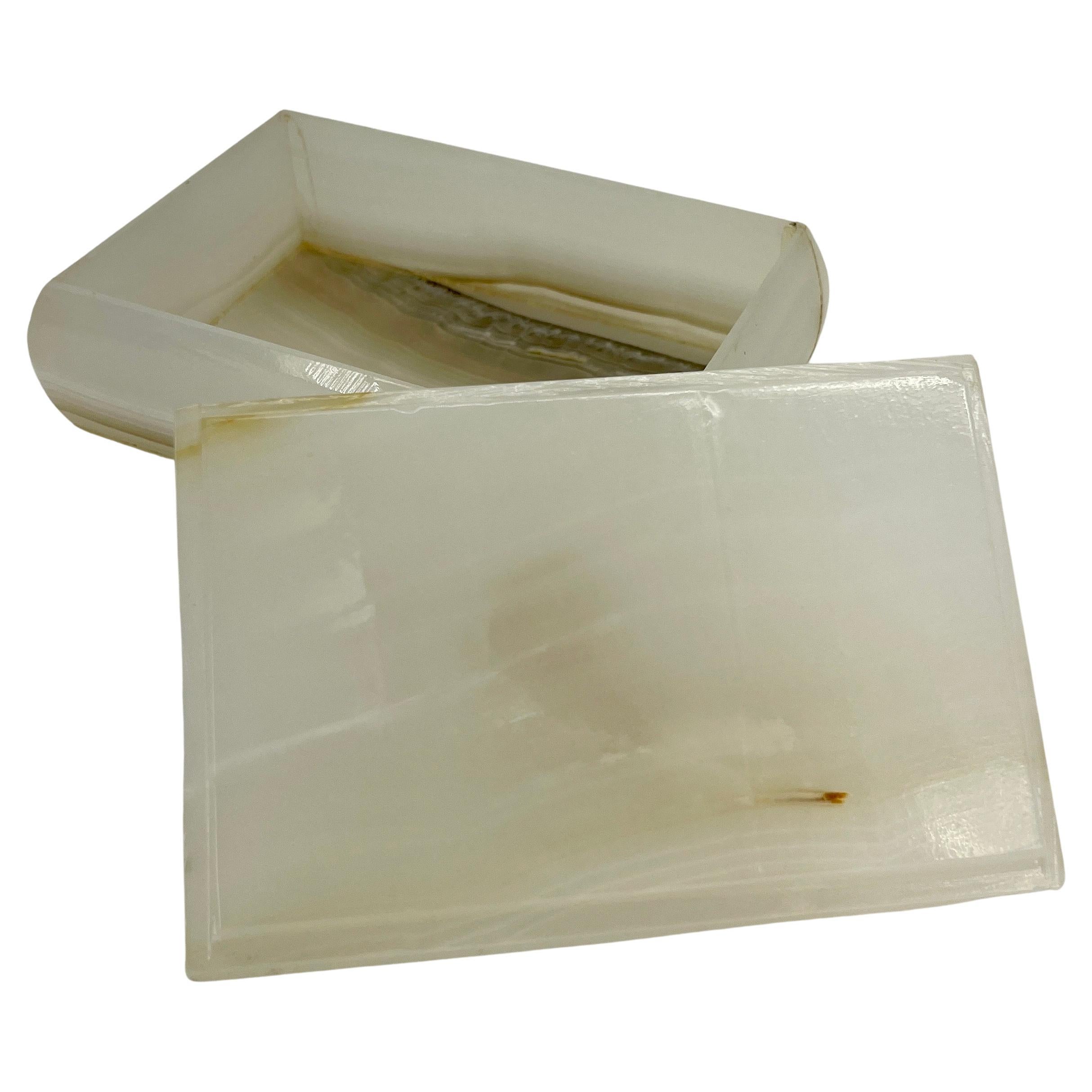 Mid-Century Modern Rectangular Marble Jewelry Trinket Box with Two Love Birds For Sale