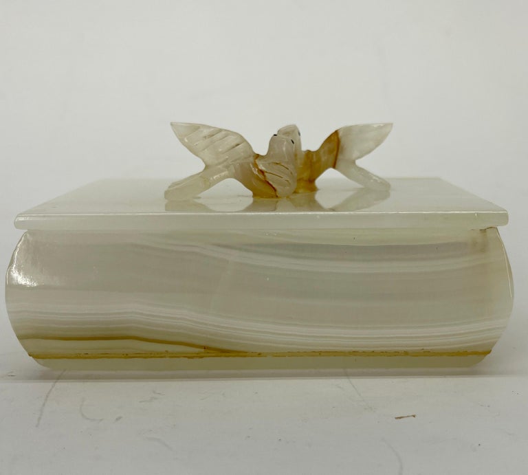 Rectangular Marble Jewelry Trinket Box with Two Love Birds For Sale at