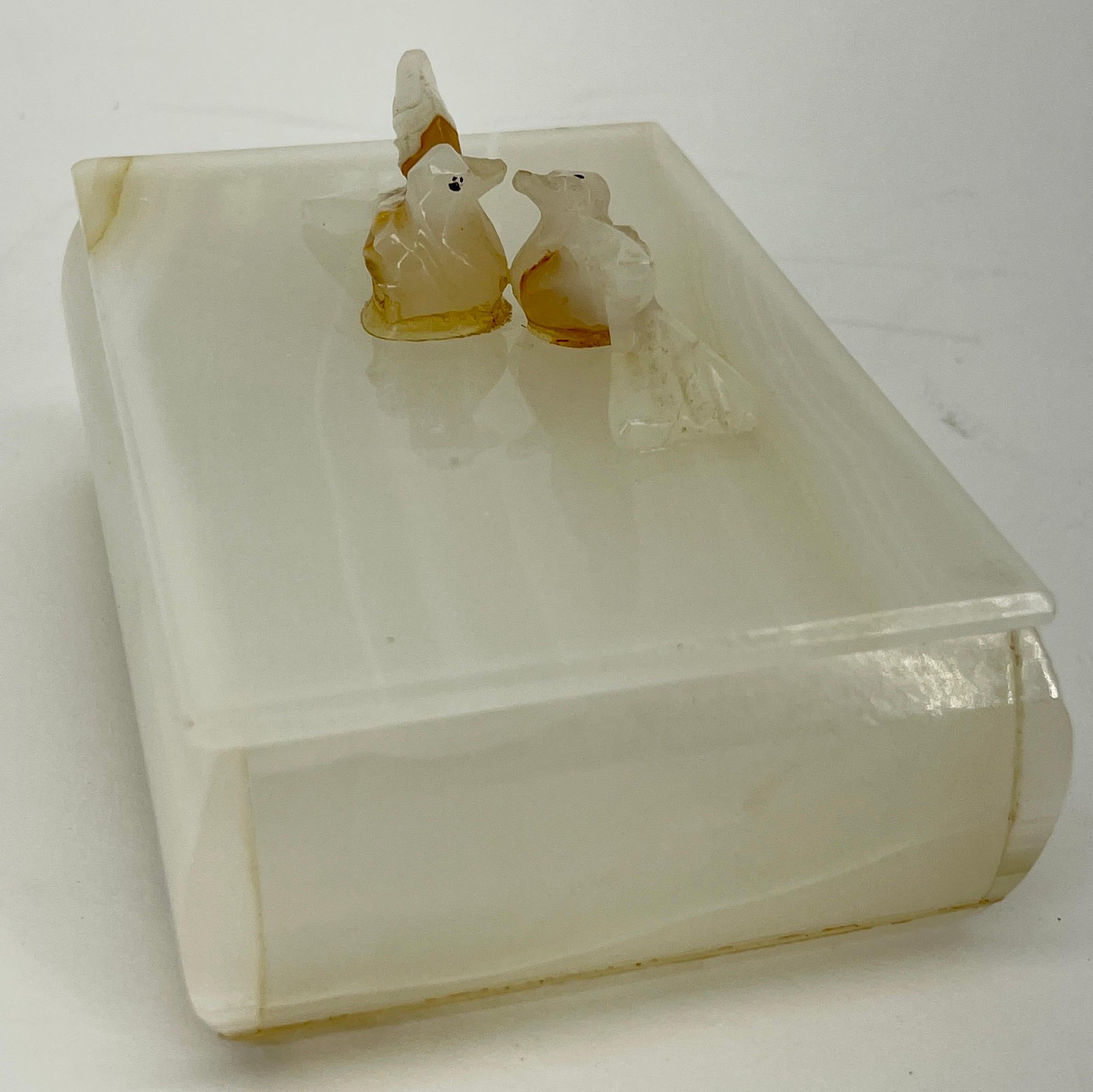 20th Century Rectangular Marble Jewelry Trinket Box with Two Love Birds