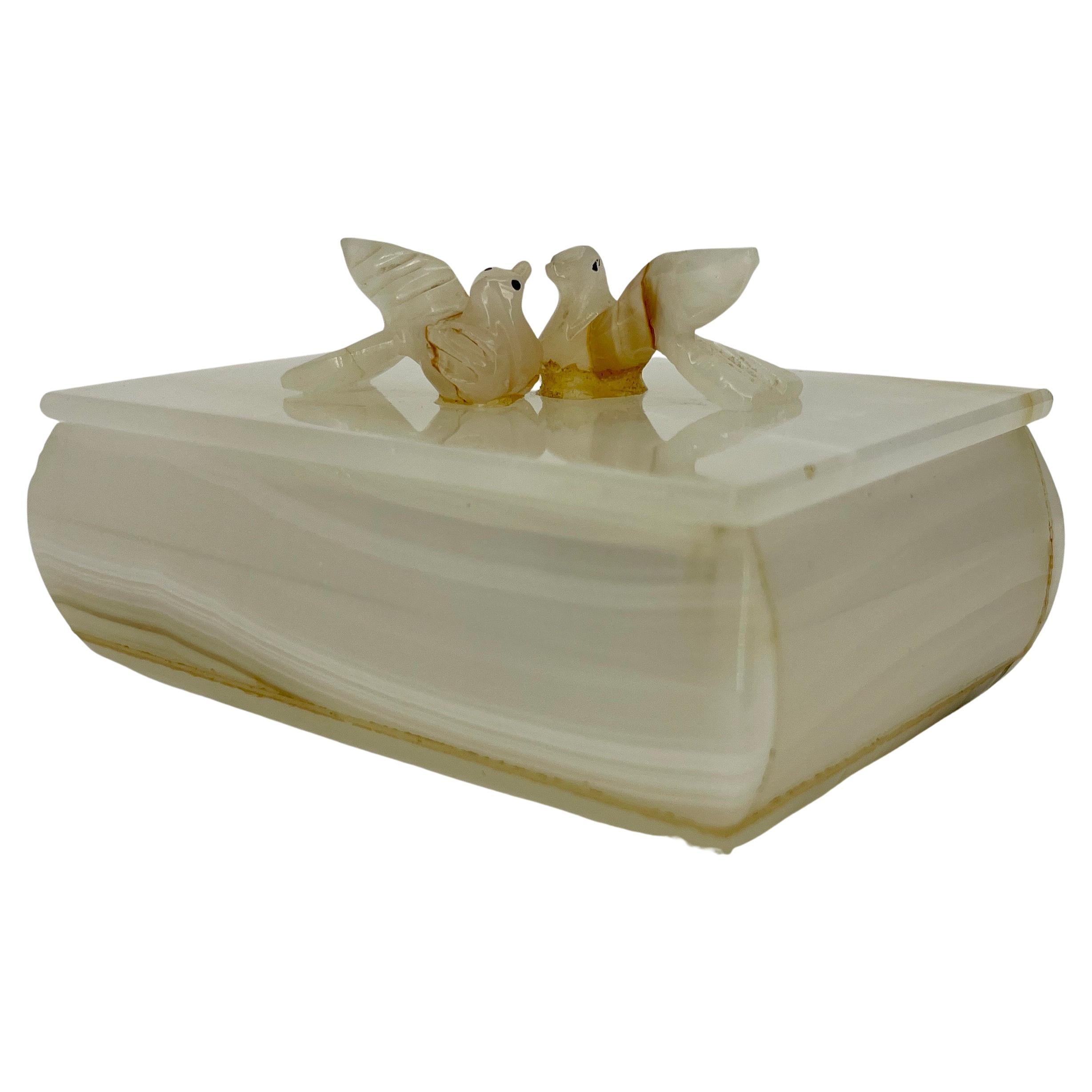 Rectangular Marble Jewelry Trinket Box with Two Love Birds