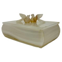 Vintage Rectangular Marble Jewelry Trinket Box with Two Love Birds