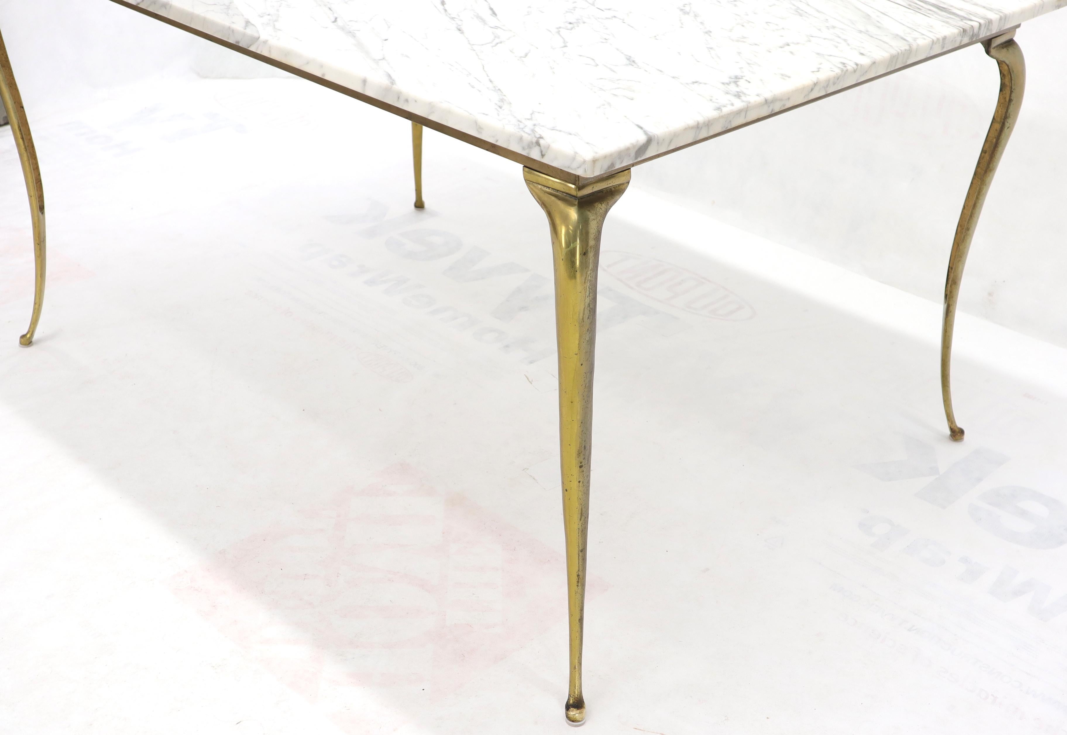 Hollywood Regency Rectangular Marble-Top Dining Table on Brass Legs