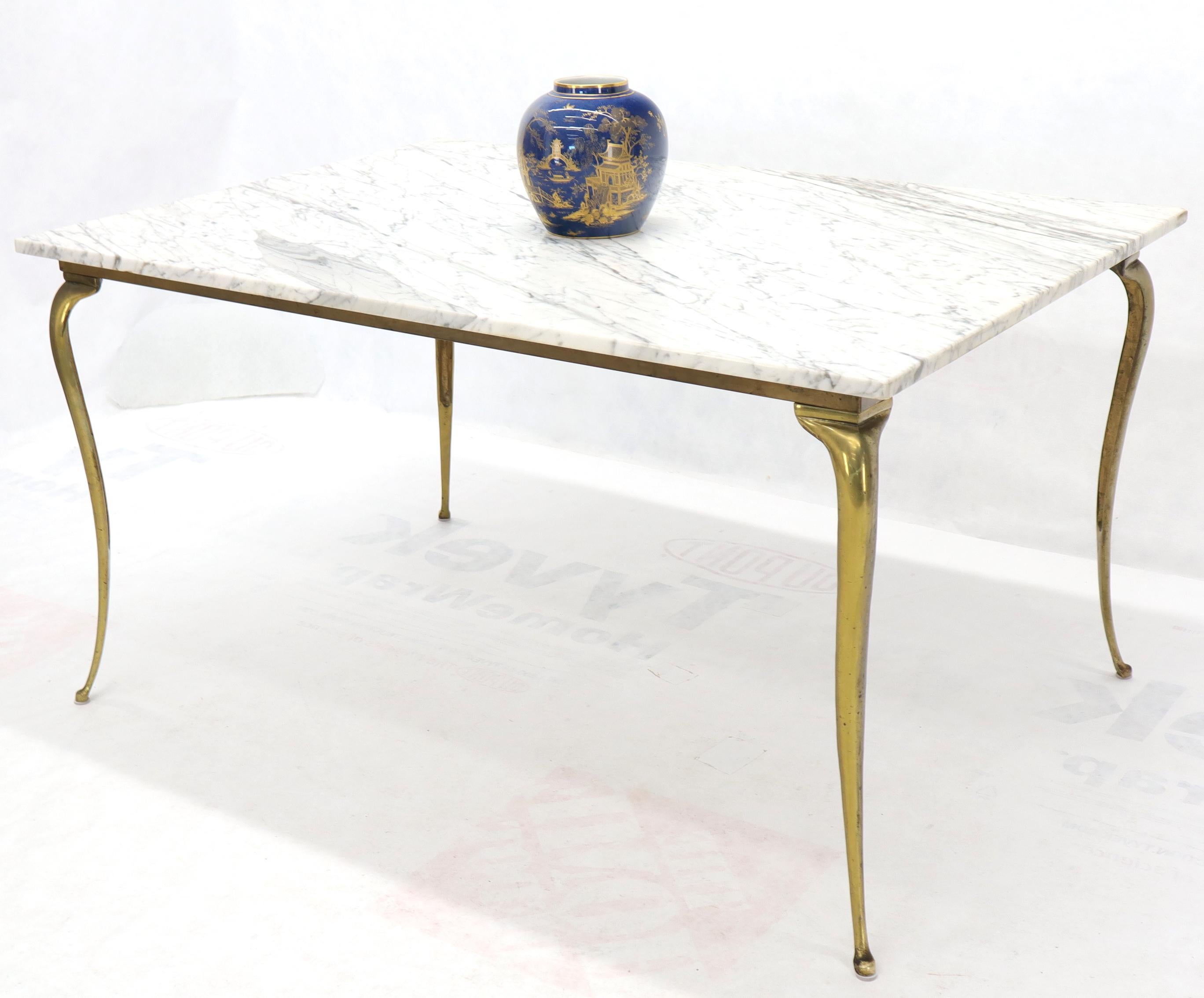 20th Century Rectangular Marble-Top Dining Table on Brass Legs