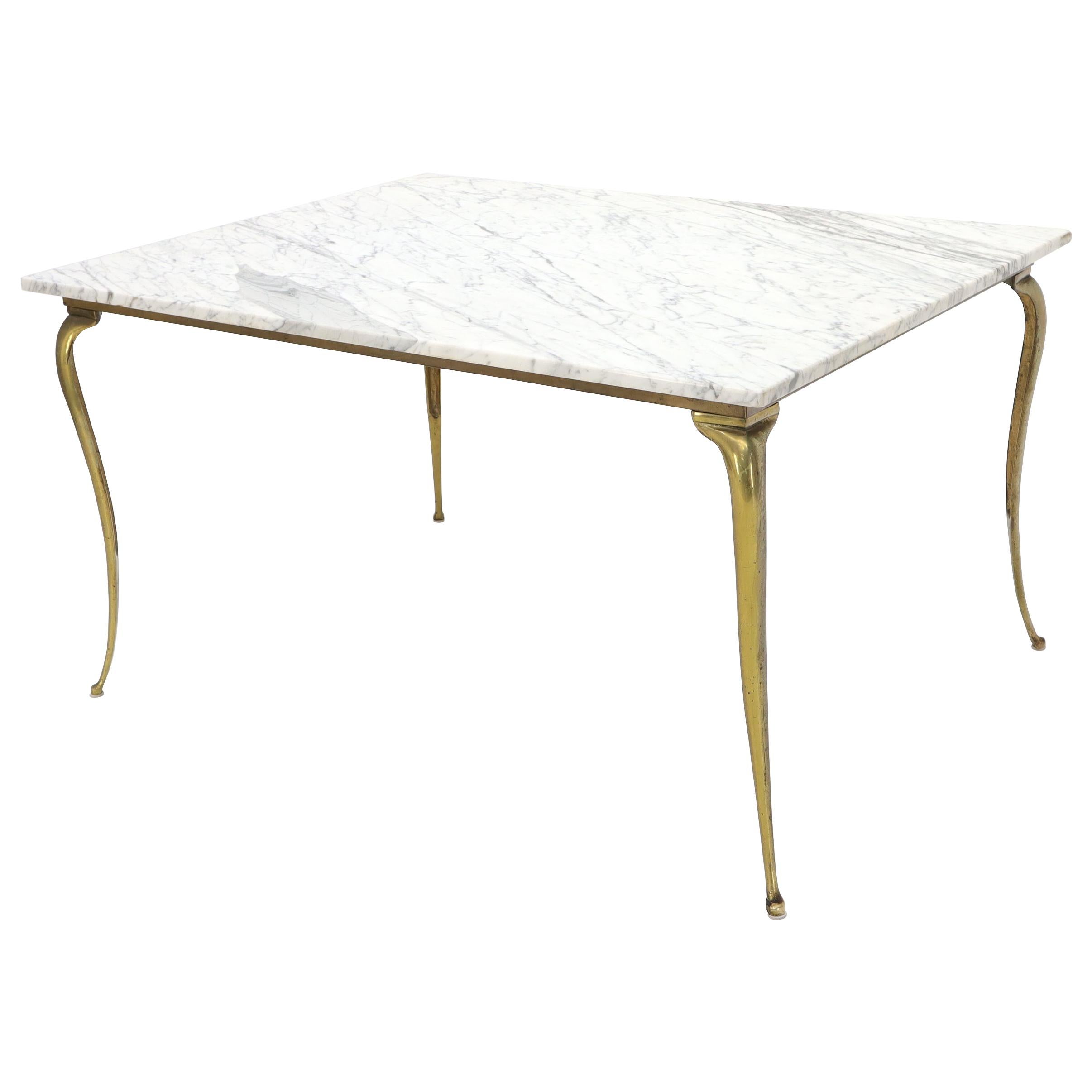 Rectangular Marble-Top Dining Table on Brass Legs