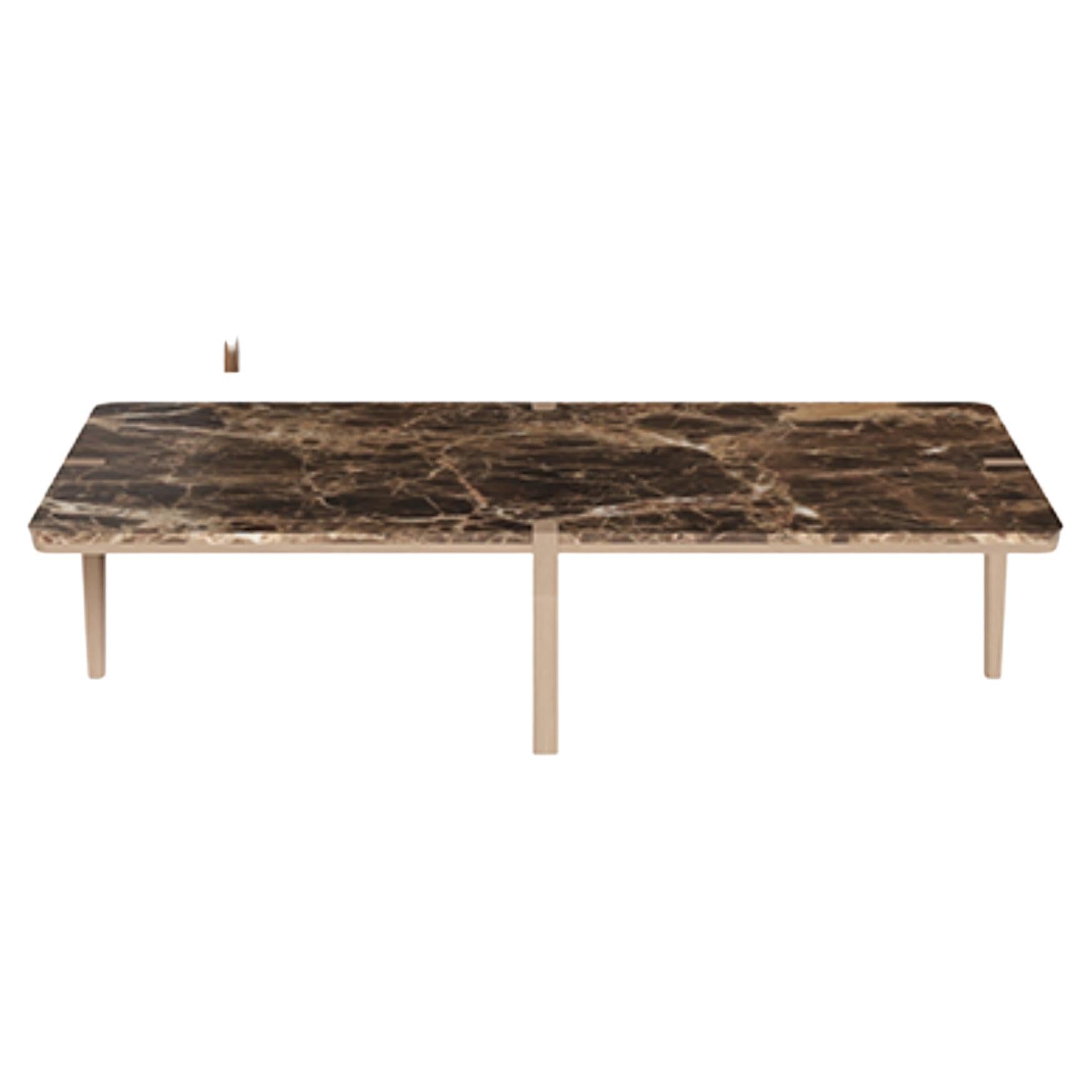 Table basse rectangulaire de taille moyenne en marbre brun et noyer