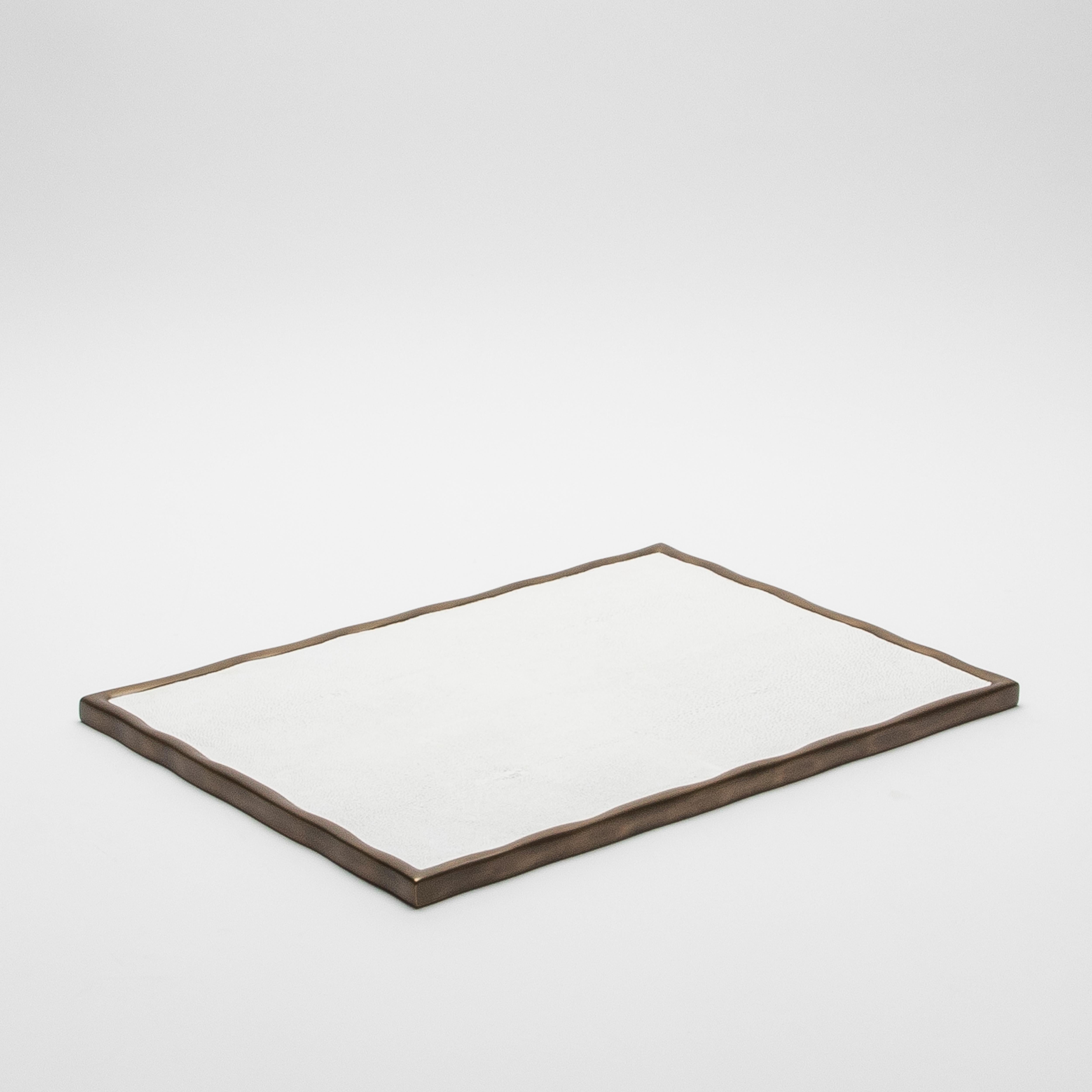 Art Deco Rectangular Melting Tray in Shagreen with Bronze Patina Brass by R&Y Augousti For Sale