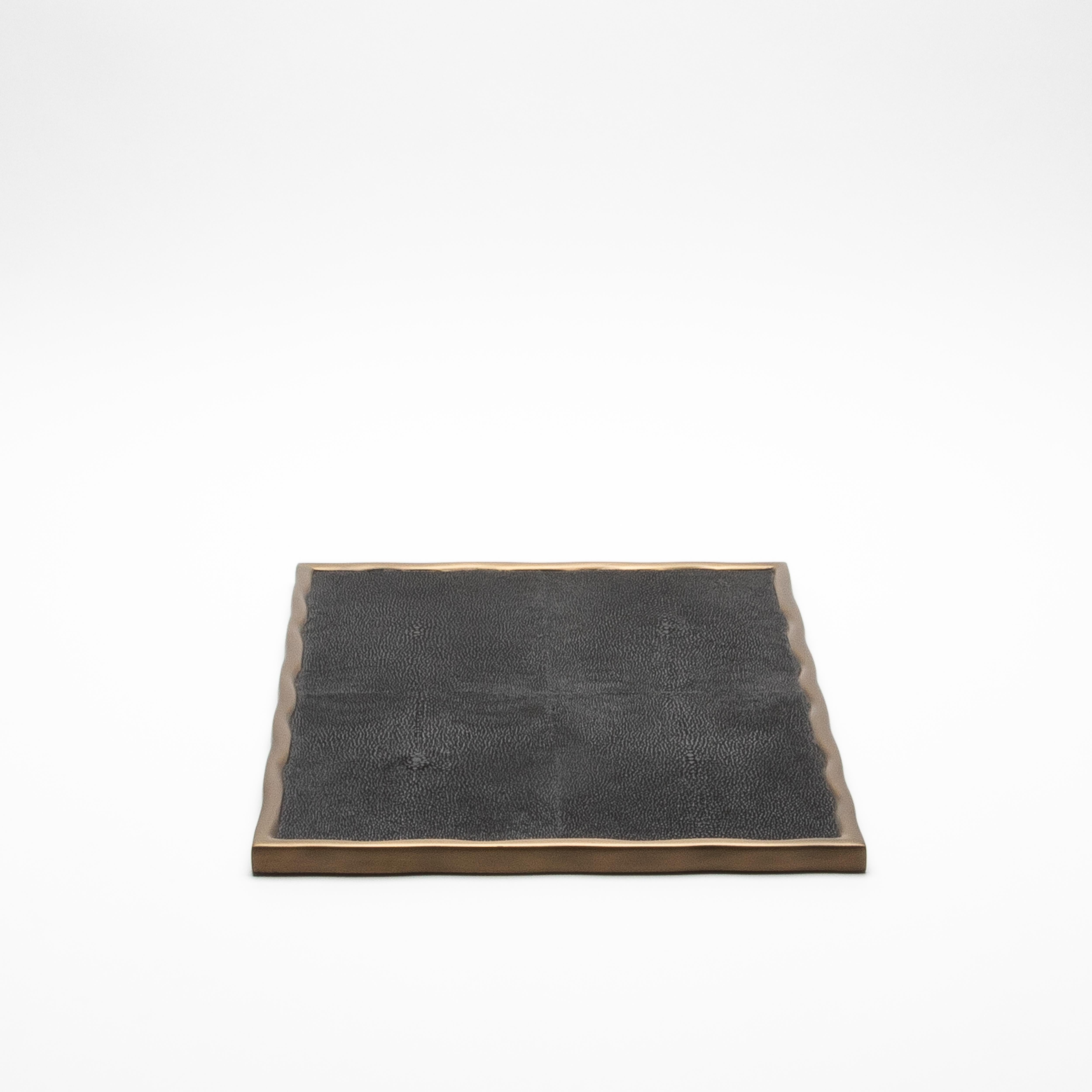 Philippine Rectangular Melting Tray in Shagreen with Bronze Patina Brass by R&Y Augousti For Sale