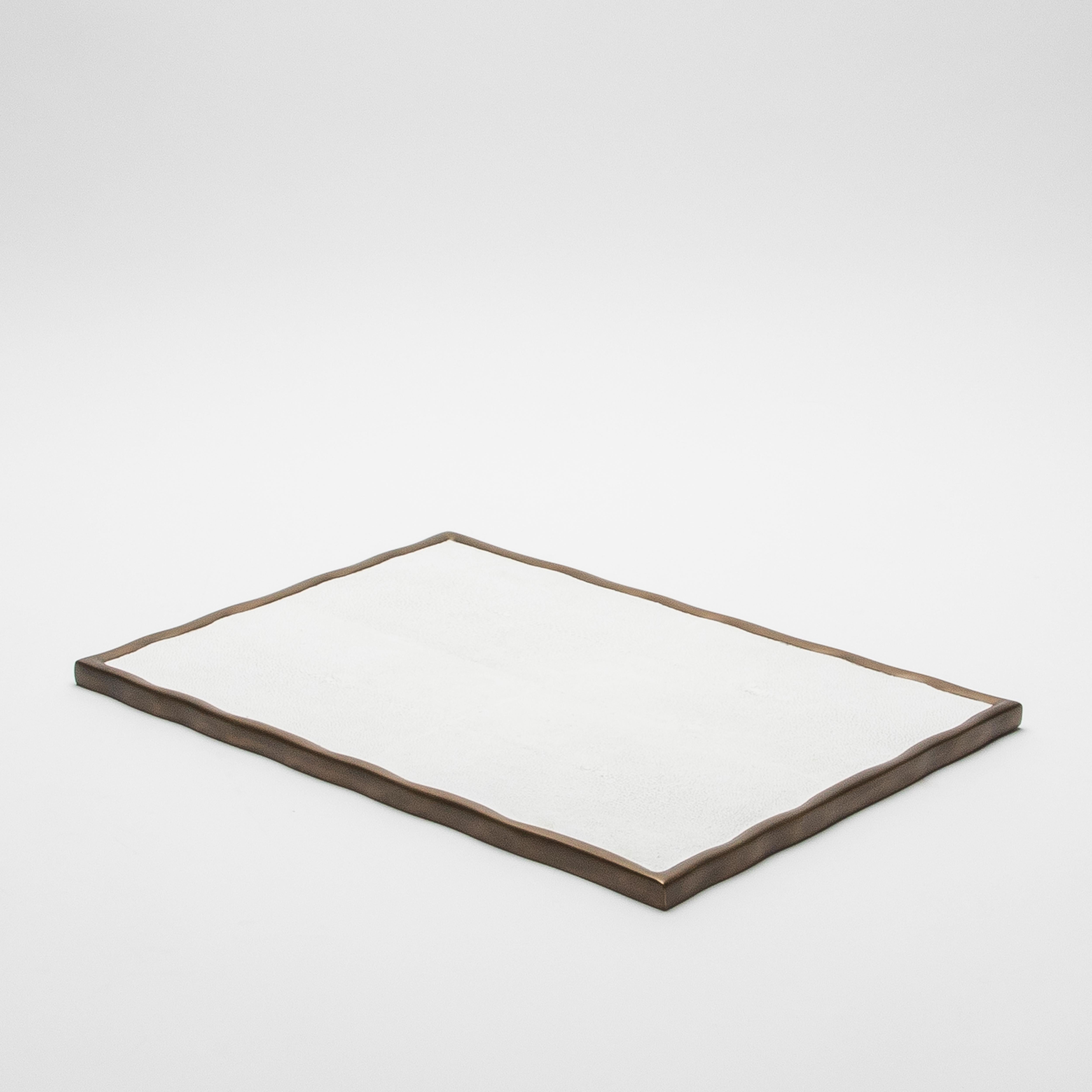 Hand-Crafted Rectangular Melting Tray in Shagreen with Bronze Patina Brass by R&Y Augousti For Sale