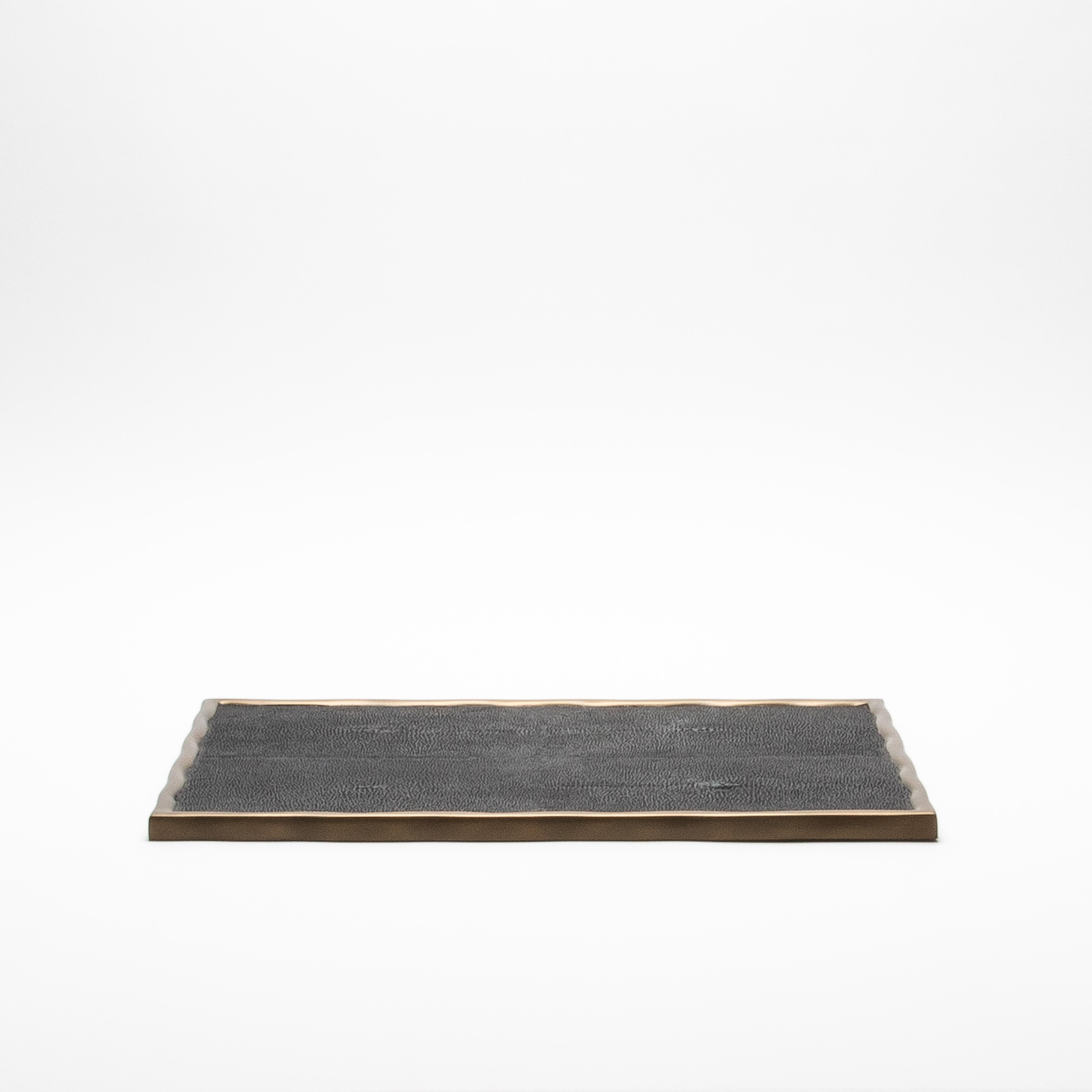 Rectangular Melting Tray in Shagreen with Bronze Patina Brass by R&Y Augousti In New Condition For Sale In West Hollywood, CA