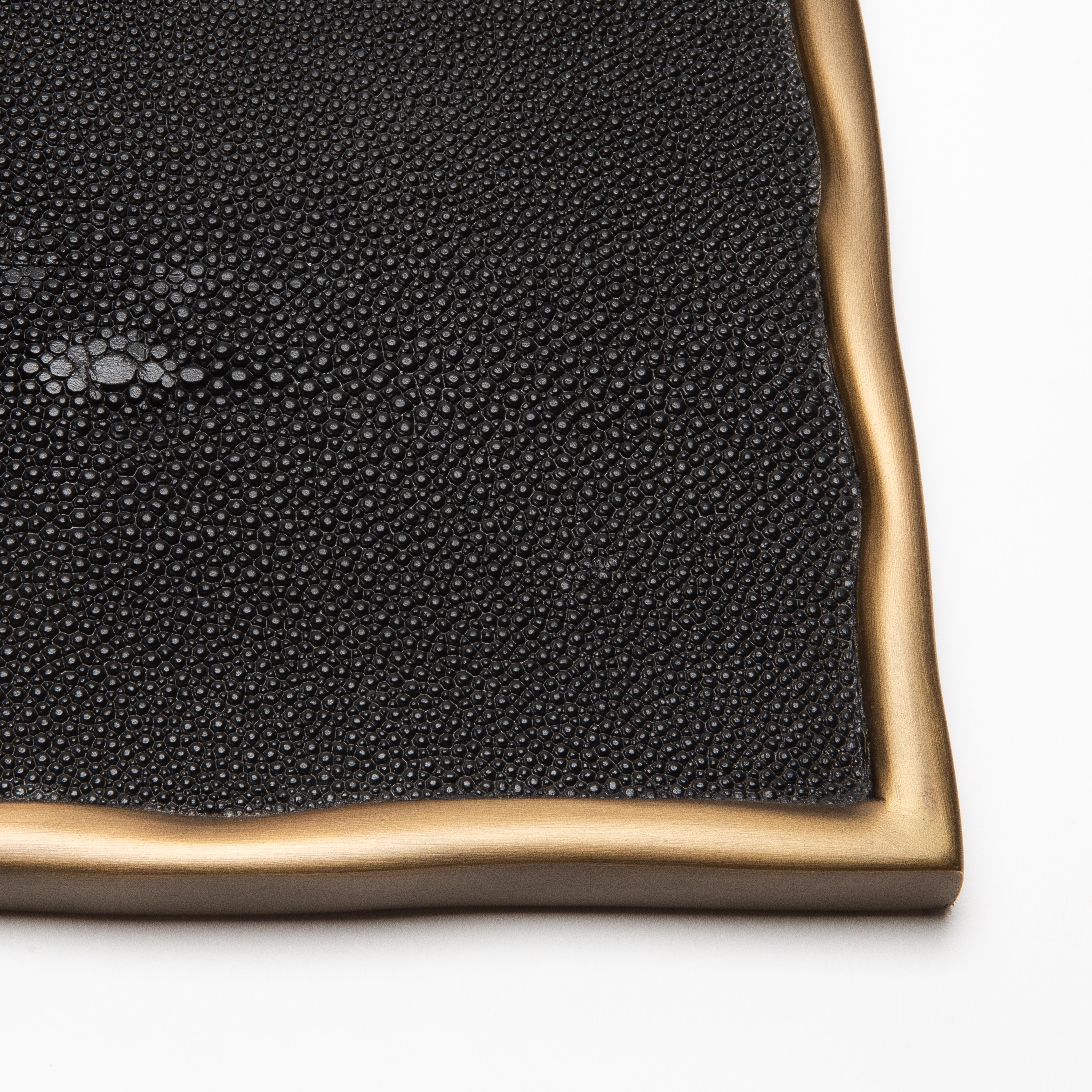 Rectangular Melting Tray in Shagreen with Bronze Patina Brass by R&Y Augousti For Sale 1