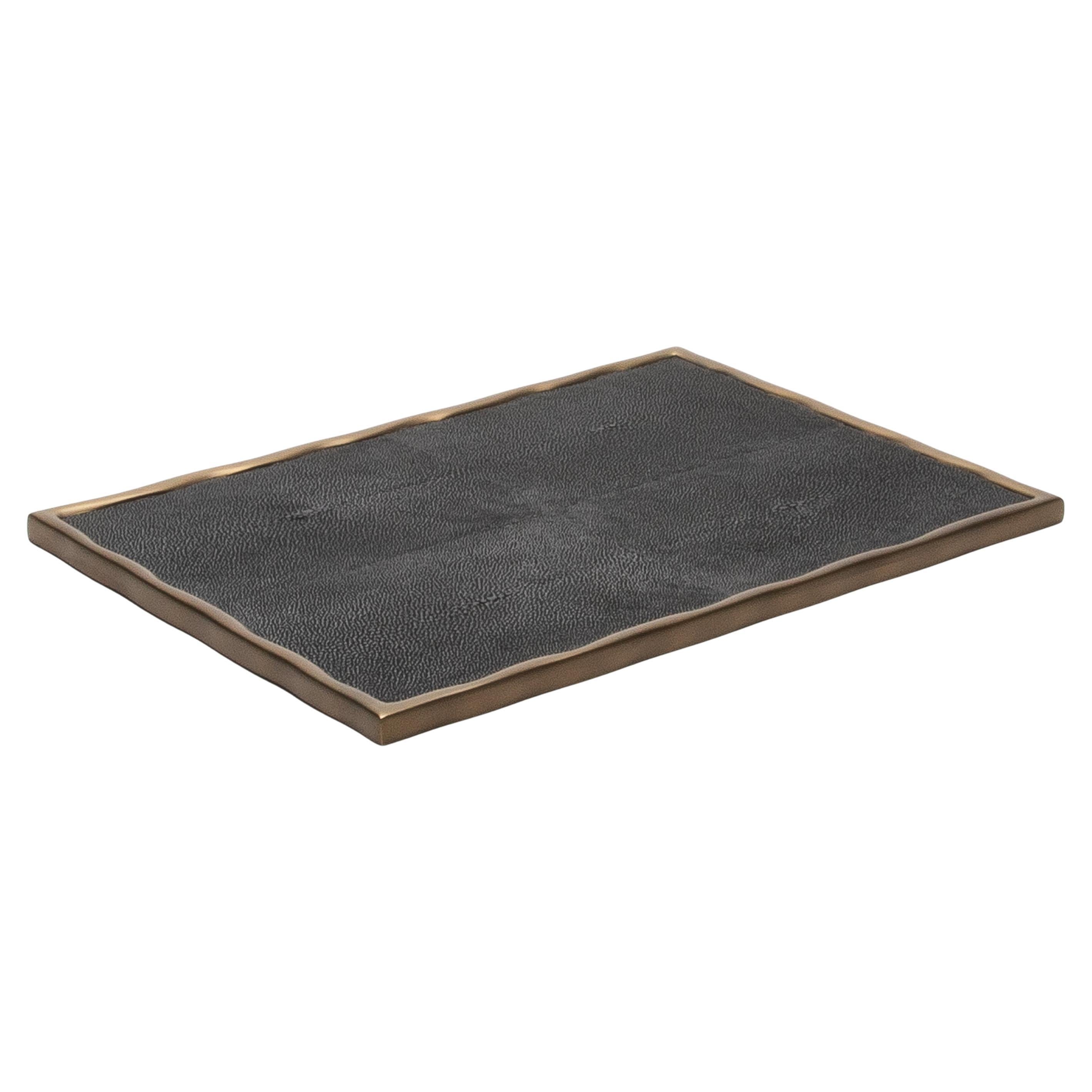 Rectangular Melting Tray in Shagreen with Bronze Patina Brass by R&Y Augousti