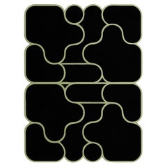 Moderner, rechteckiger, abstrakter, handgetufteter Teppich in Memphis-Design in abstrakter Form in Schwarz und Grün