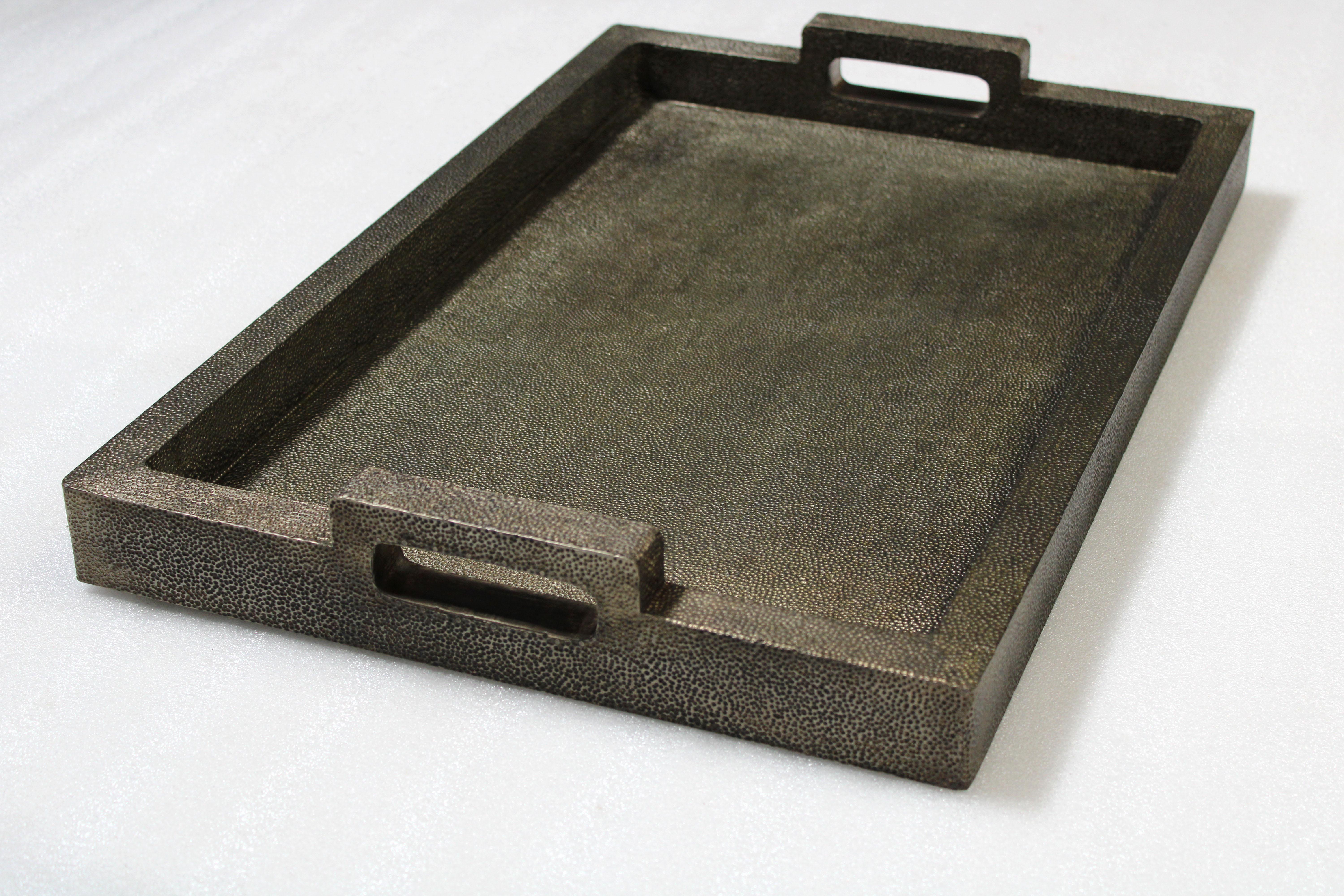 American Rectangular Metal Tray in Antique Bronze Clad Over MDF by Stephanie Odegard For Sale