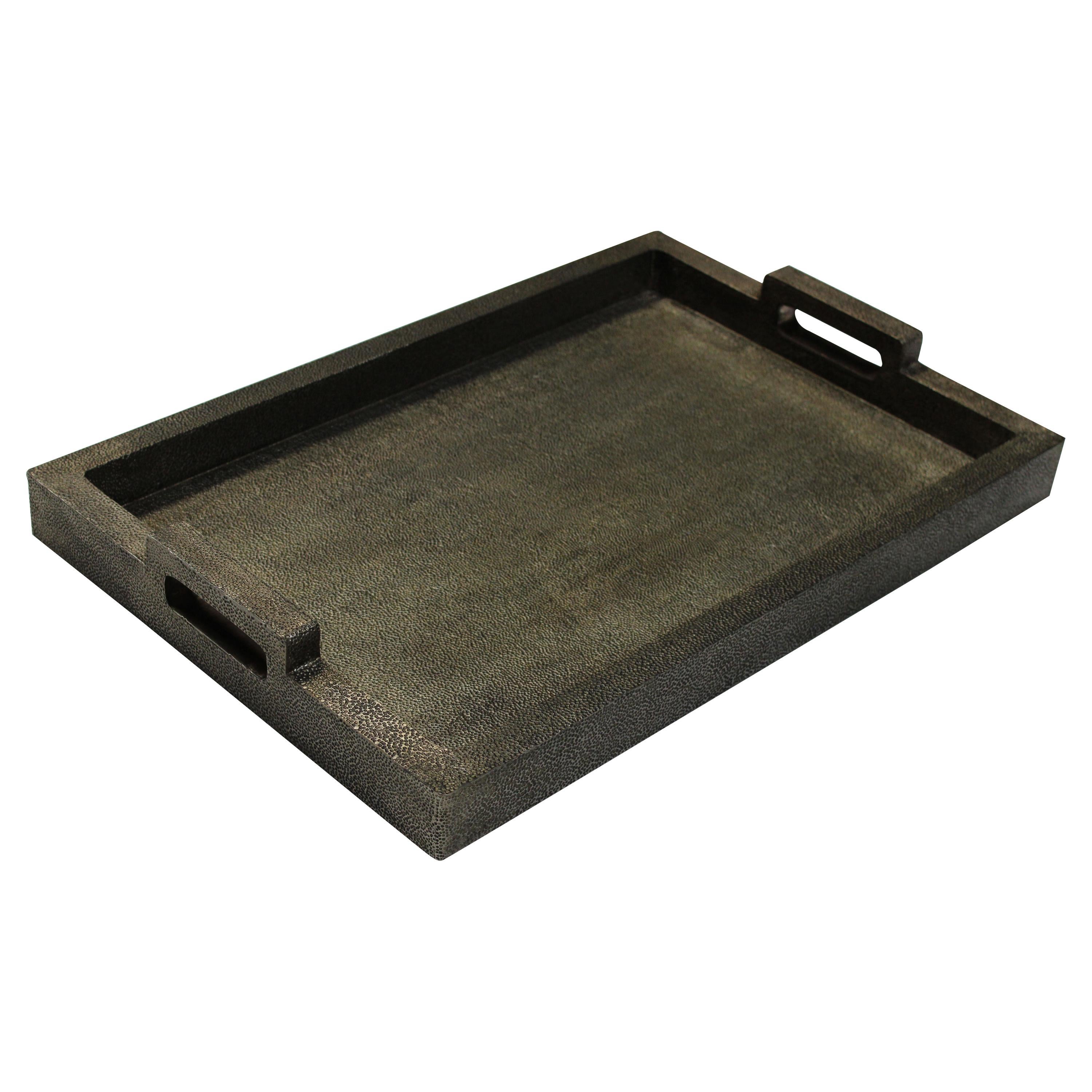 Rectangular Metal Tray in Antique Bronze Clad Over MDF by Stephanie Odegard For Sale