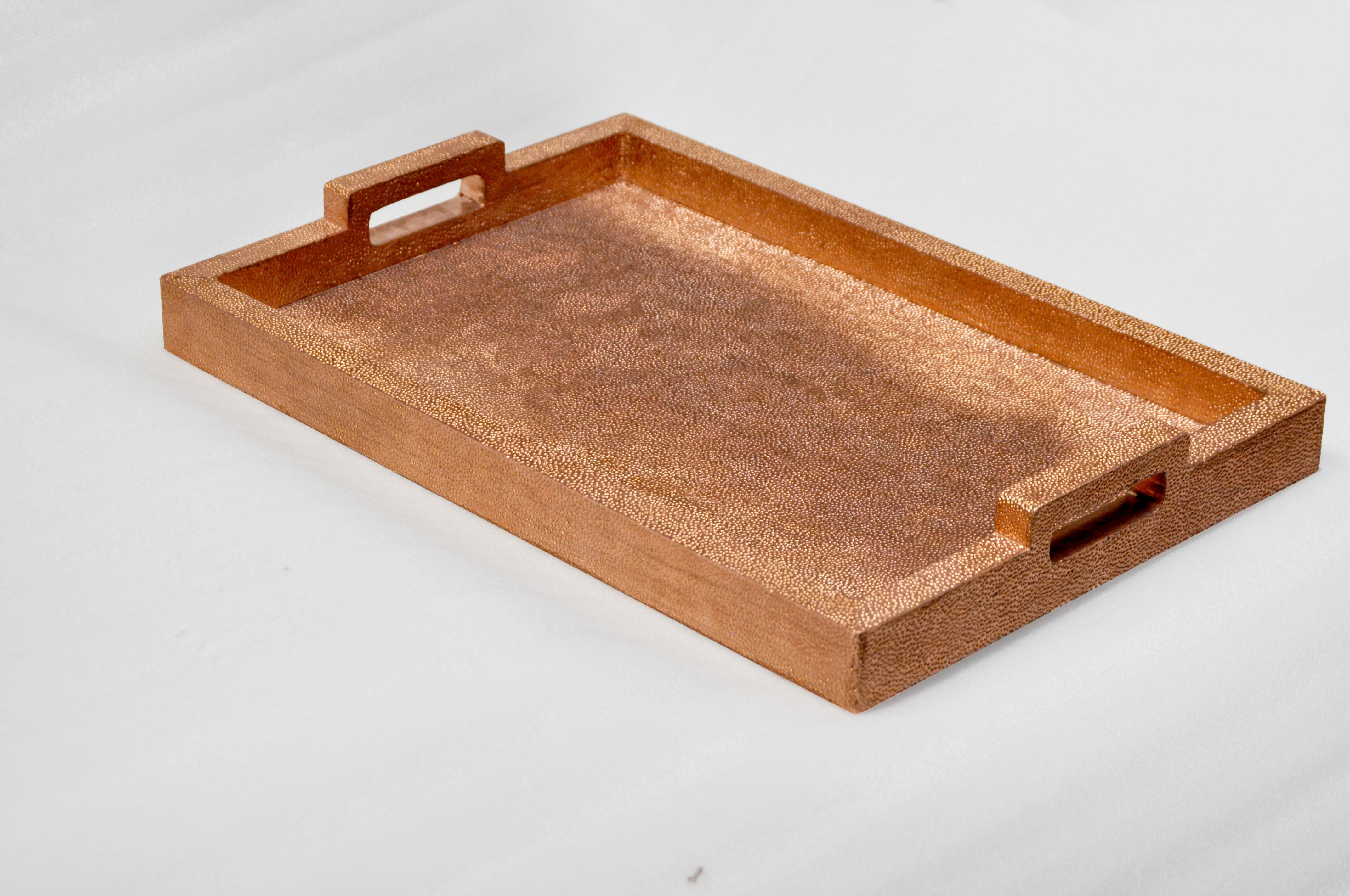 Rectangular Metal Tray in Copper Clad Over MDF by Stephanie Odegard In New Condition For Sale In New York, NY