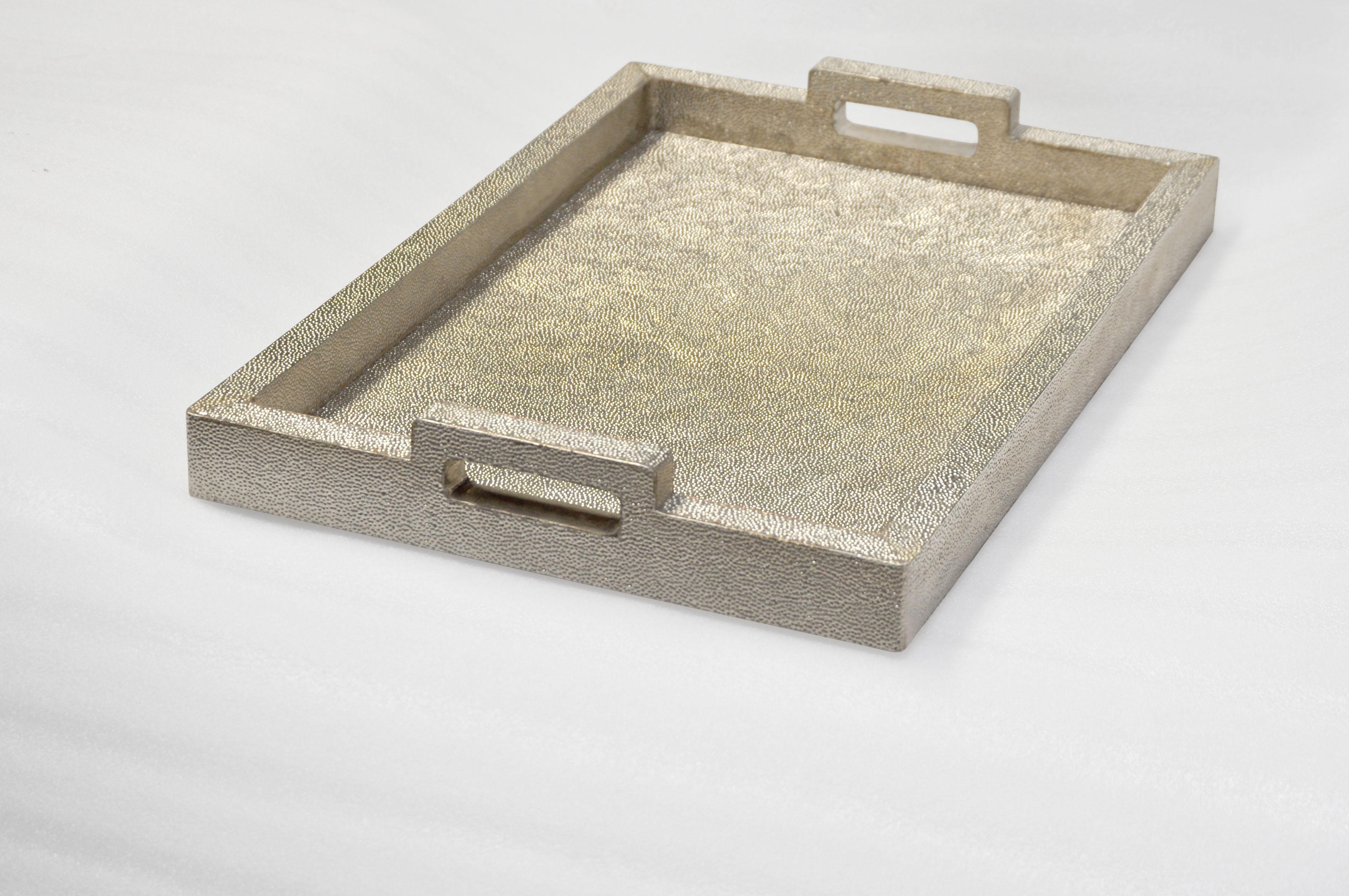 American Rectangular Metal Tray in White Bronze Clad Over MDF by Stephanie Odegard For Sale