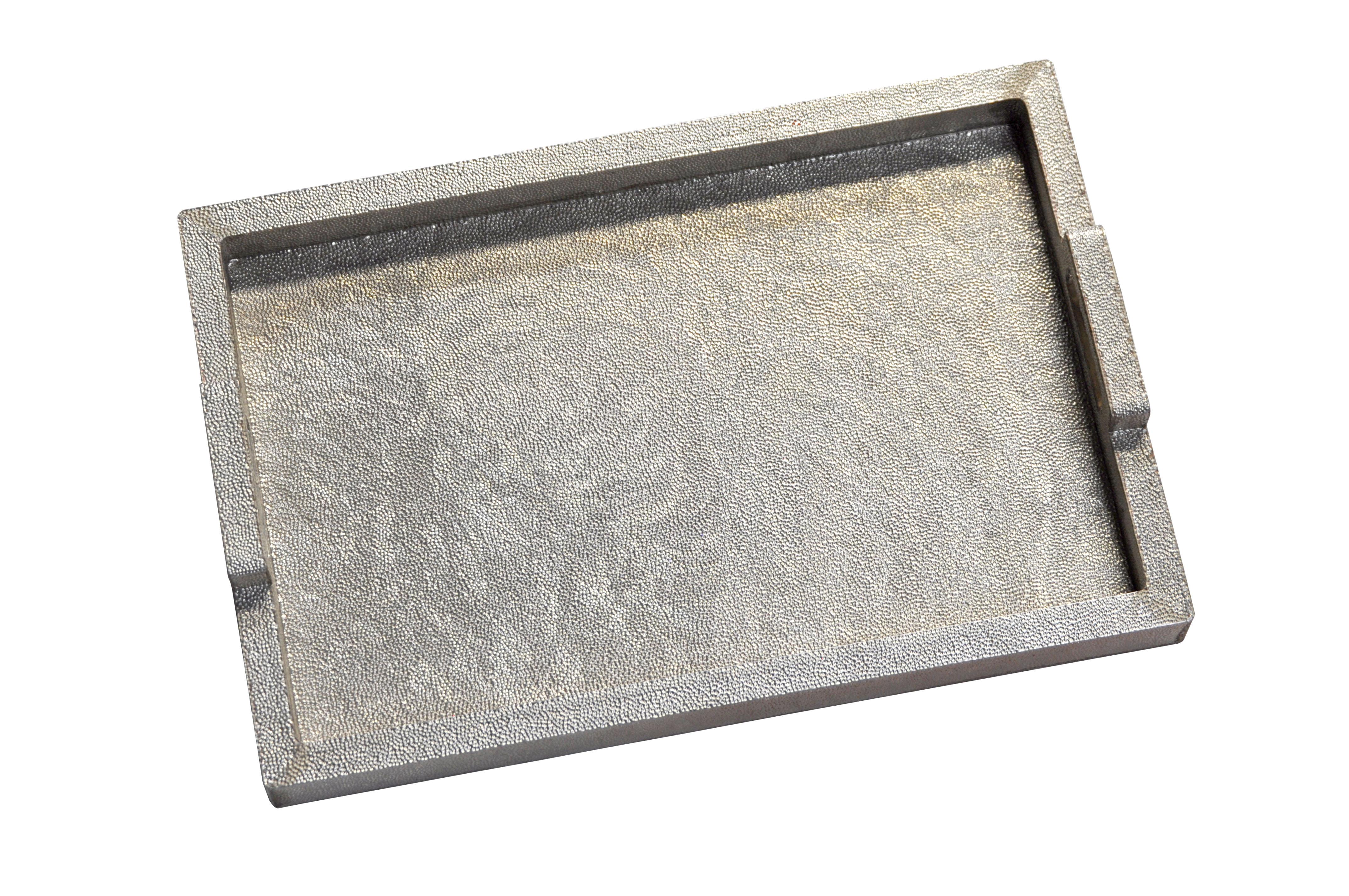 Rectangular Metal Tray in White Bronze Clad Over MDF by Stephanie Odegard In New Condition For Sale In New York, NY