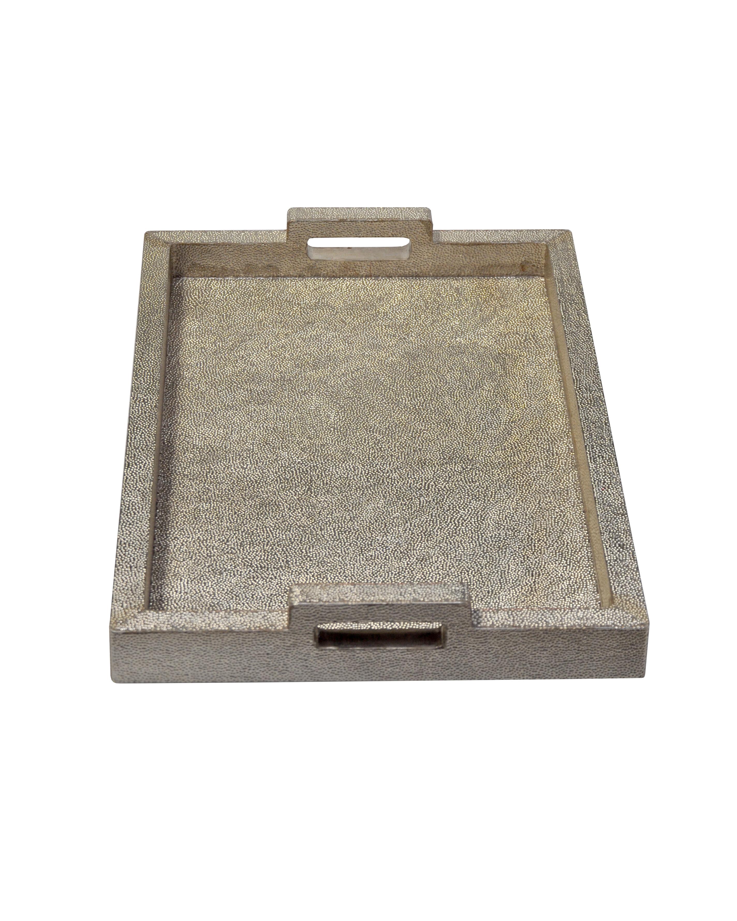 Rectangular Metal Tray in White Bronze Clad Over MDF by Stephanie Odegard For Sale 1