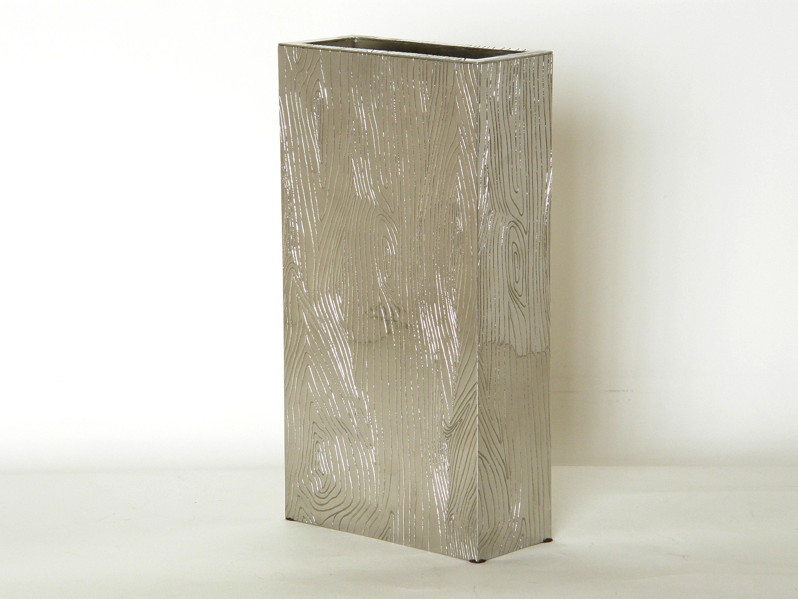 Rectangular Metal Faux Bois Vase and Matching Box Made in Italy In Good Condition For Sale In Chicago, IL