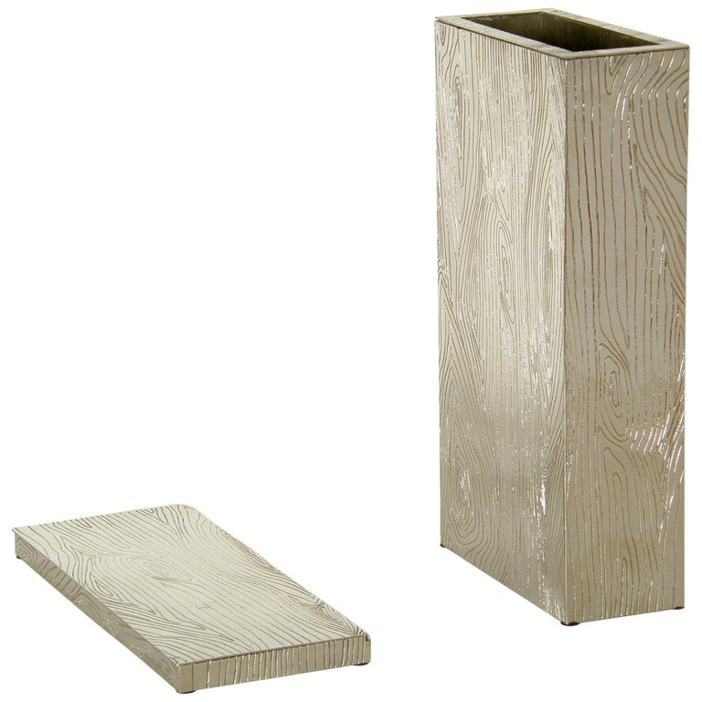 Rectangular Metal Faux Bois Vase and Matching Box Made in Italy For ...