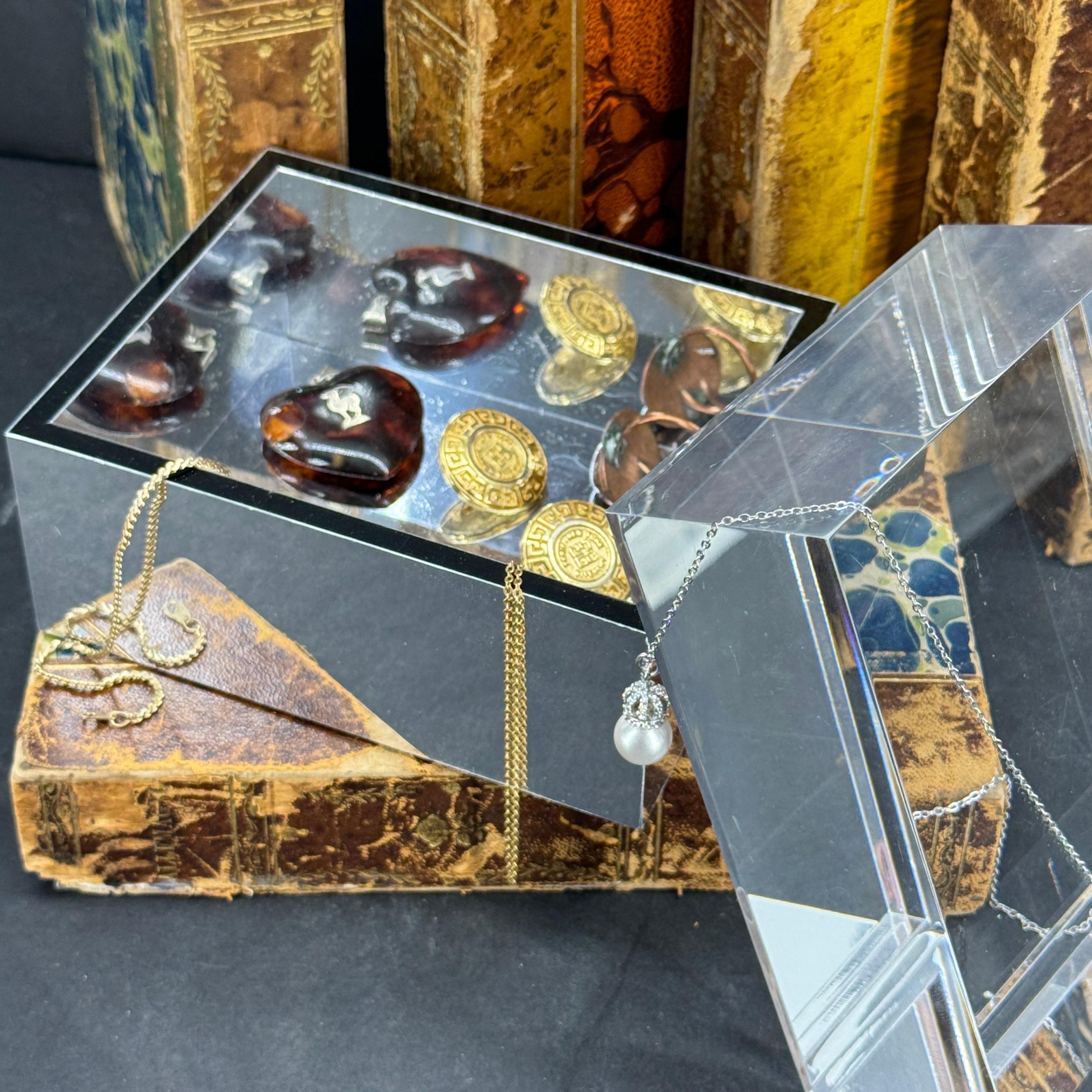 Rectangular Mid-Century Chrome Thick Lucite Box by Albrizzi For Sale 6