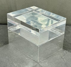 Rectangular Mid-Century Chrome Thick Lucite Box by Albrizzi