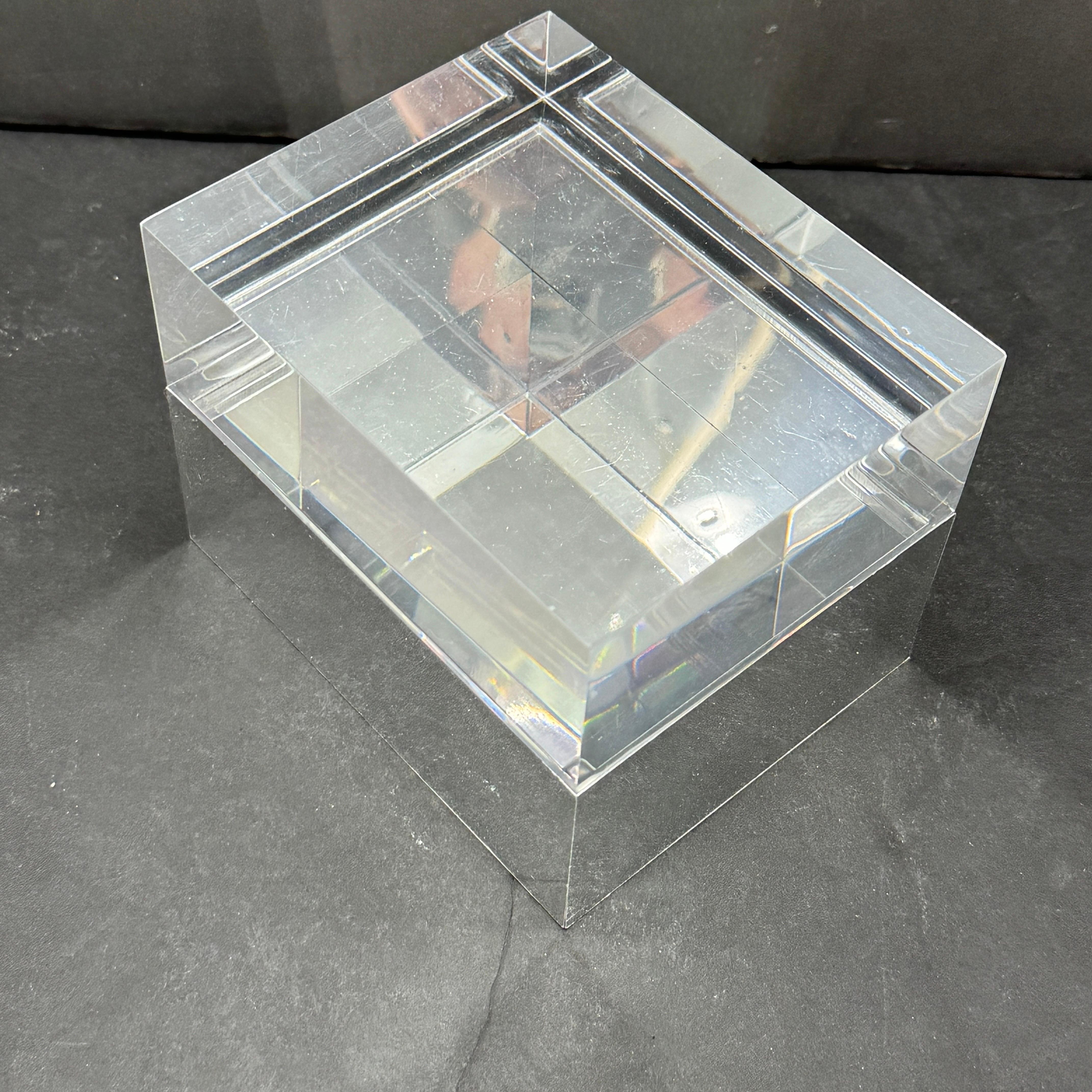 Mid-Century Modern Rectangular Mid-Century Chrome Thick Lucite Box by Albrizzi For Sale