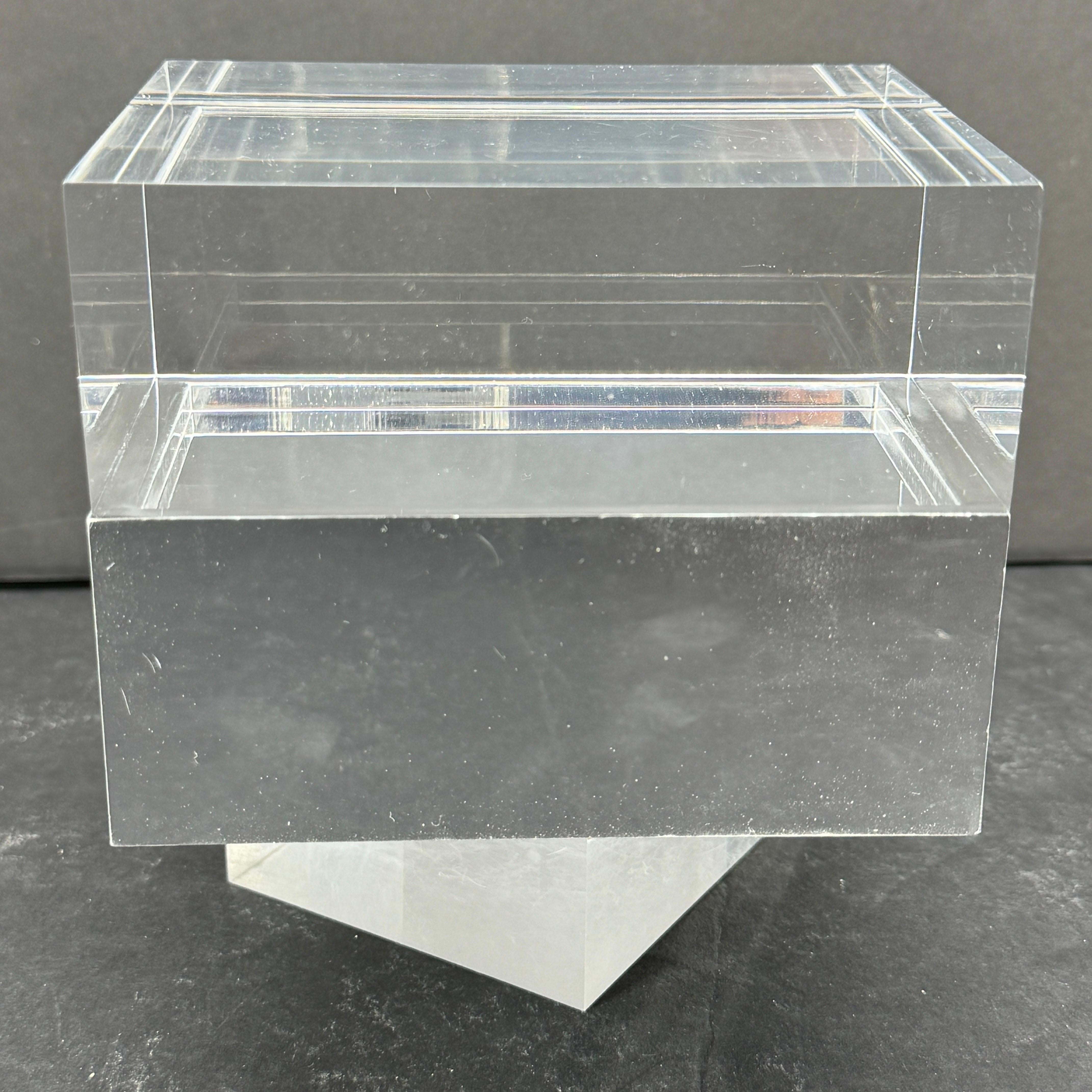 Italian Rectangular Mid-Century Chrome Thick Lucite Box by Albrizzi For Sale