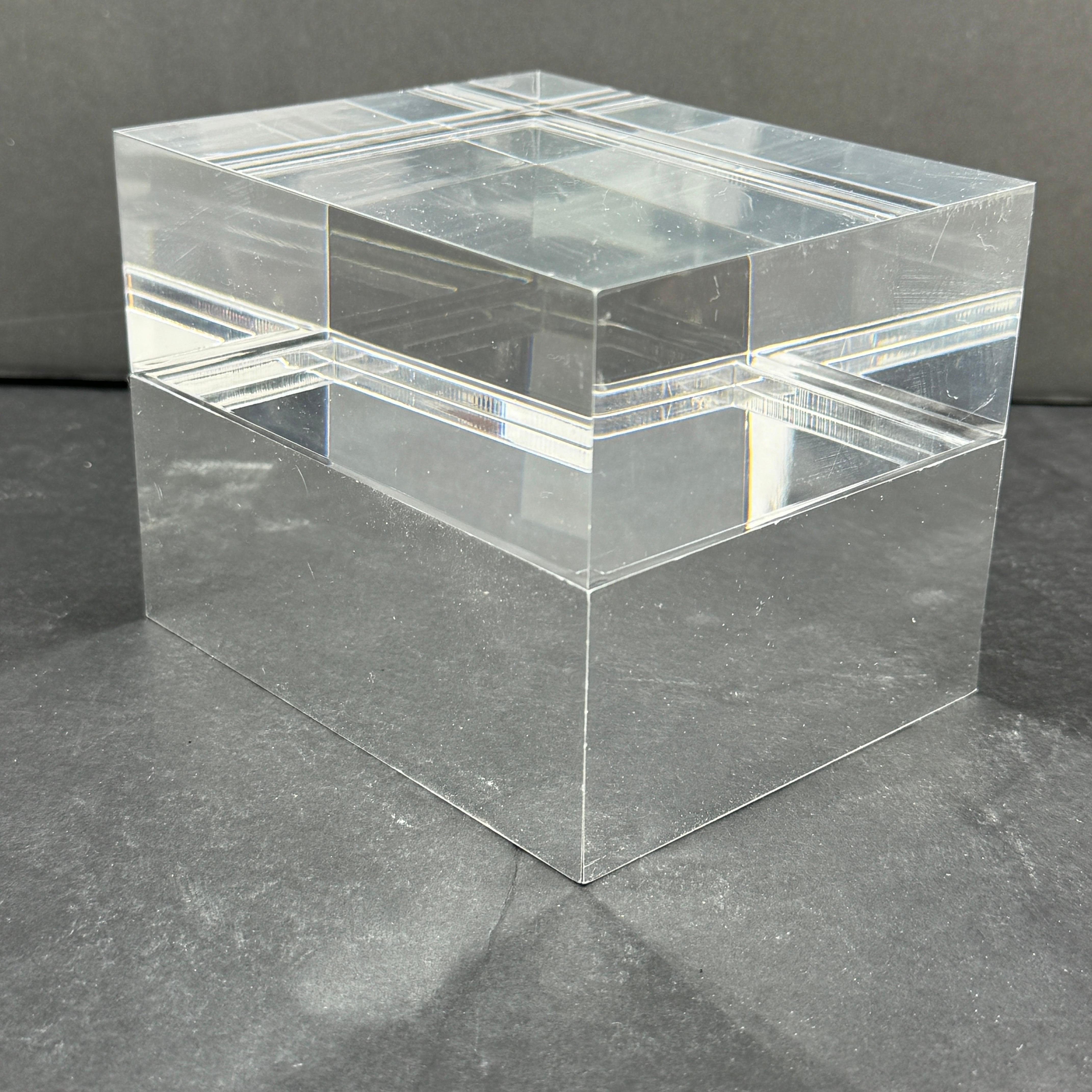 Hand-Crafted Rectangular Mid-Century Chrome Thick Lucite Box by Albrizzi For Sale