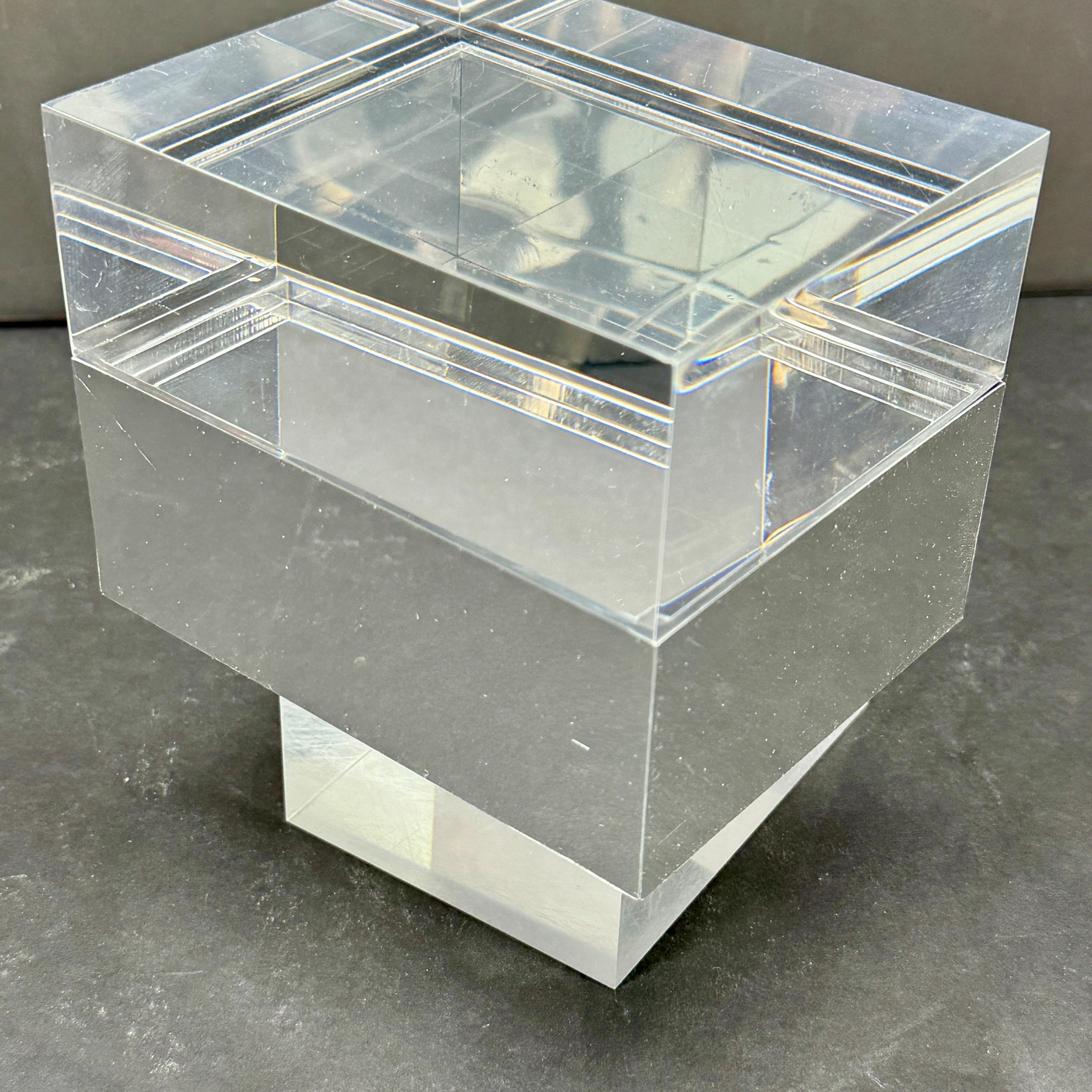 Rectangular Mid-Century Chrome Thick Lucite Box by Albrizzi For Sale 1