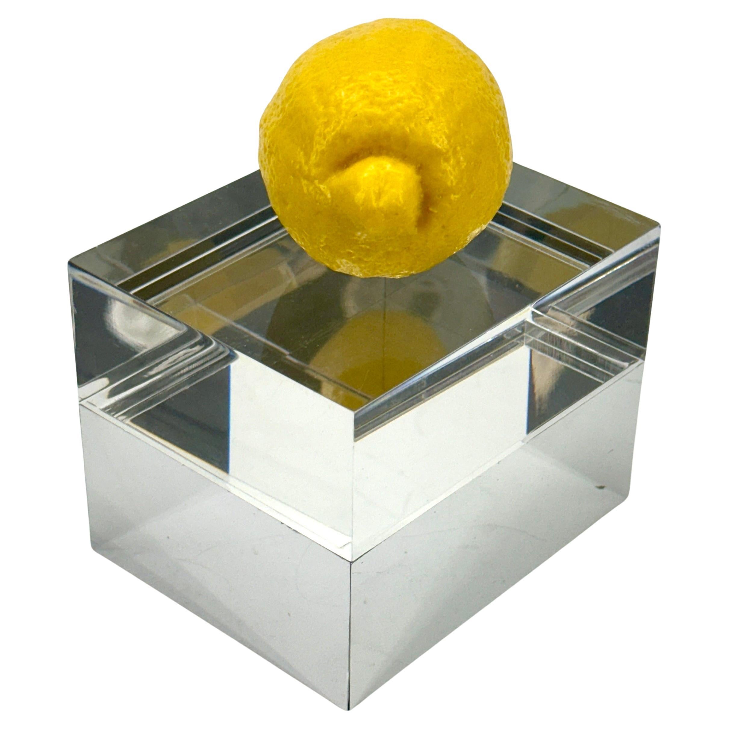 Rectangular Mid-Century Chrome Thick Lucite Box by Albrizzi For Sale