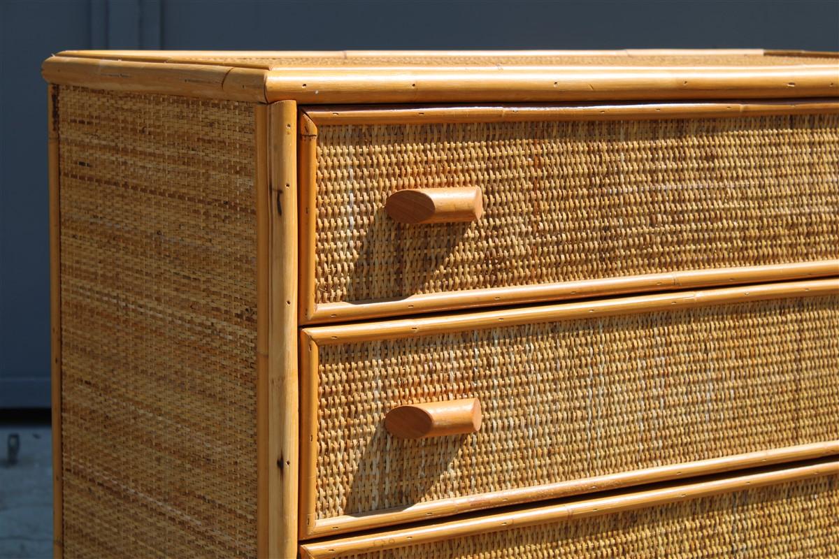 Rectangular Mid-Century Dresser Italian Design Bamboo Rattan Whit Mirror, 1950s 10