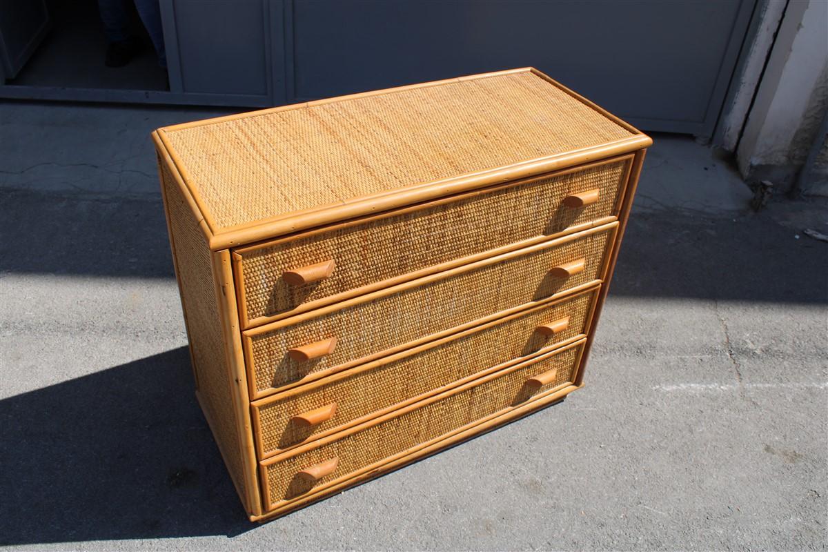 Rectangular Mid-Century Dresser Italian Design Bamboo Rattan Whit Mirror, 1950s 11