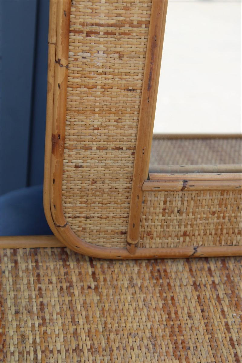 Rectangular Mid-Century Dresser Italian Design Bamboo Rattan Whit Mirror, 1950s 2