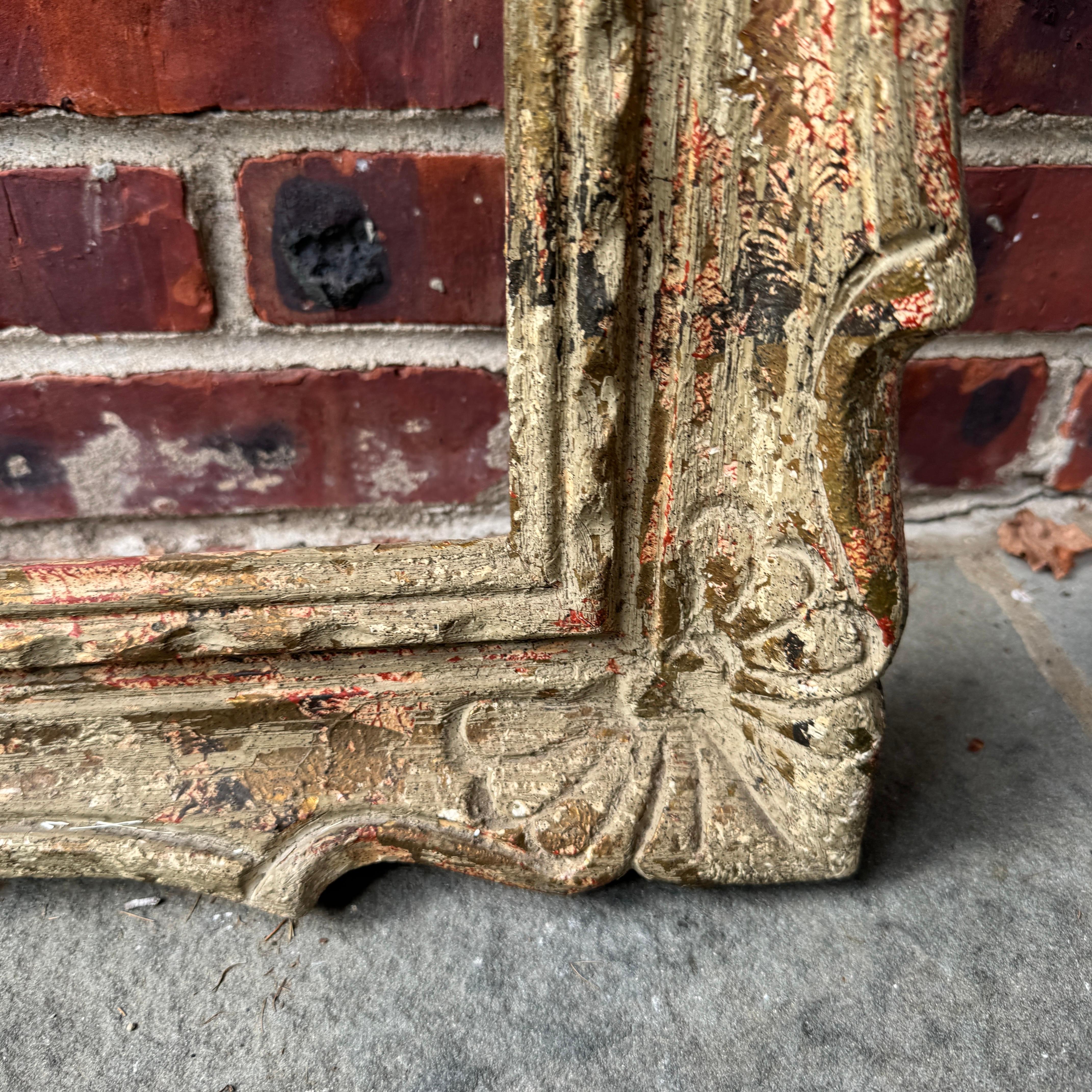 Belgian Rectangular Mid-Century Painted Hand-Carved Wood Art Frame For Sale