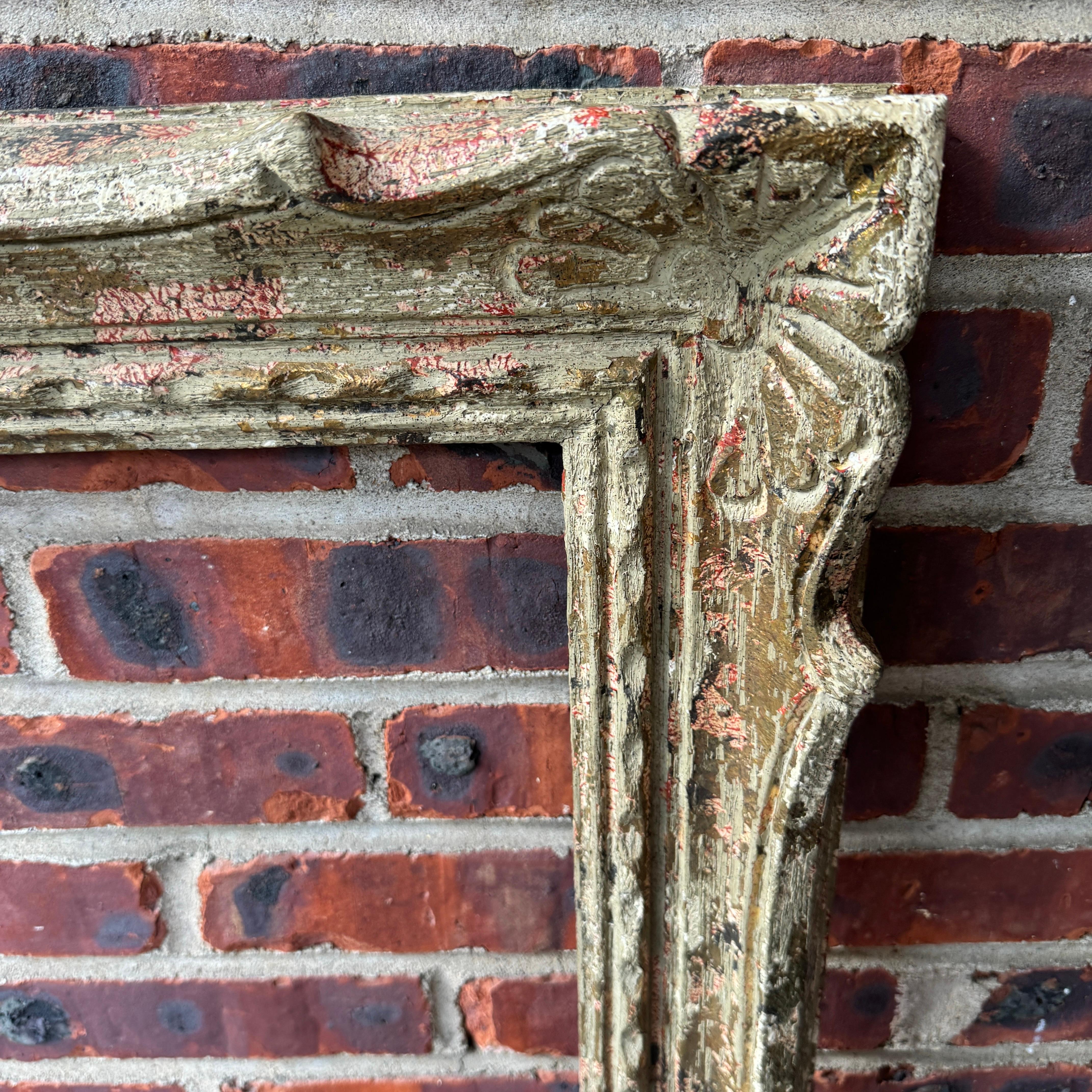 Rectangular Mid-Century Painted Hand-Carved Wood Art Frame In Good Condition For Sale In Haddonfield, NJ