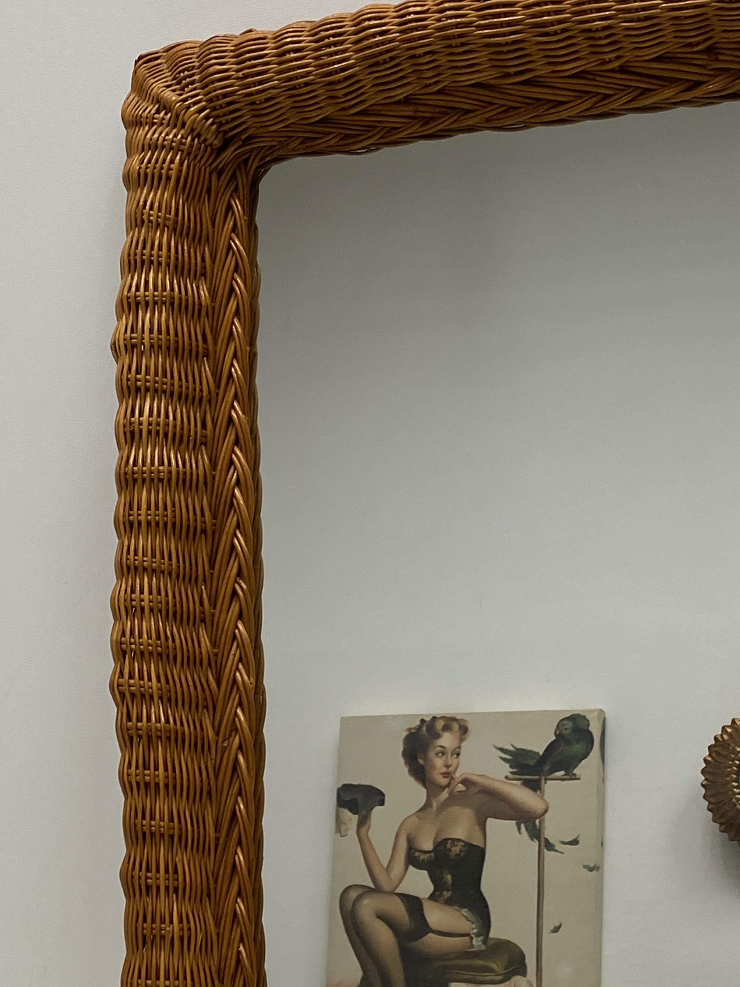 mirror with wicker frame