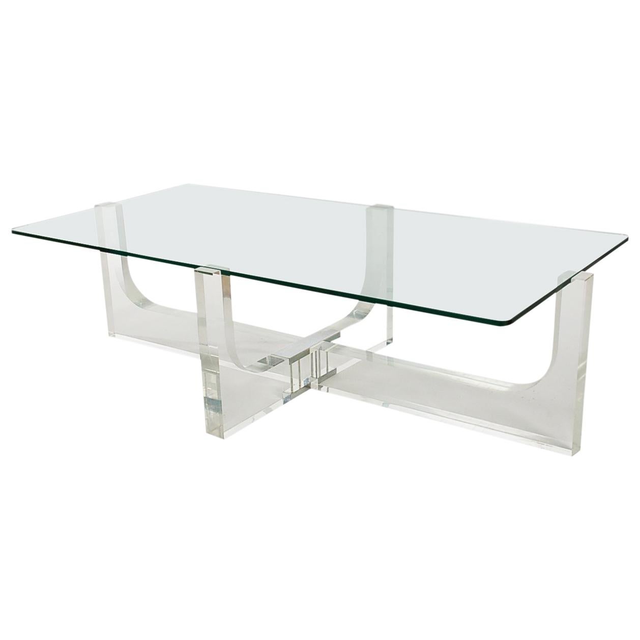 Rectangular Mid-Century Modern Thick Acrylic Lucite Cocktail Table, circa 1970s