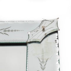 Rectangular Mid-Century Venetian Mirror with Delicate Decoration, France 1930s