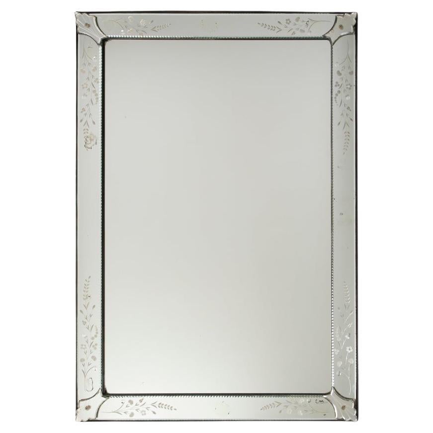 Rectangular Mid-Century Venetian Mirror with Delicate Decoration, France 1930s