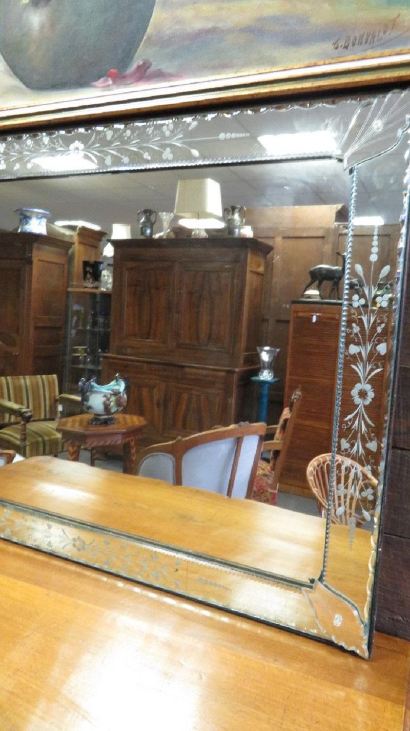 French Rectangular Mid-Century Venetian Mirror with Delicate Decoration, France 1930s
