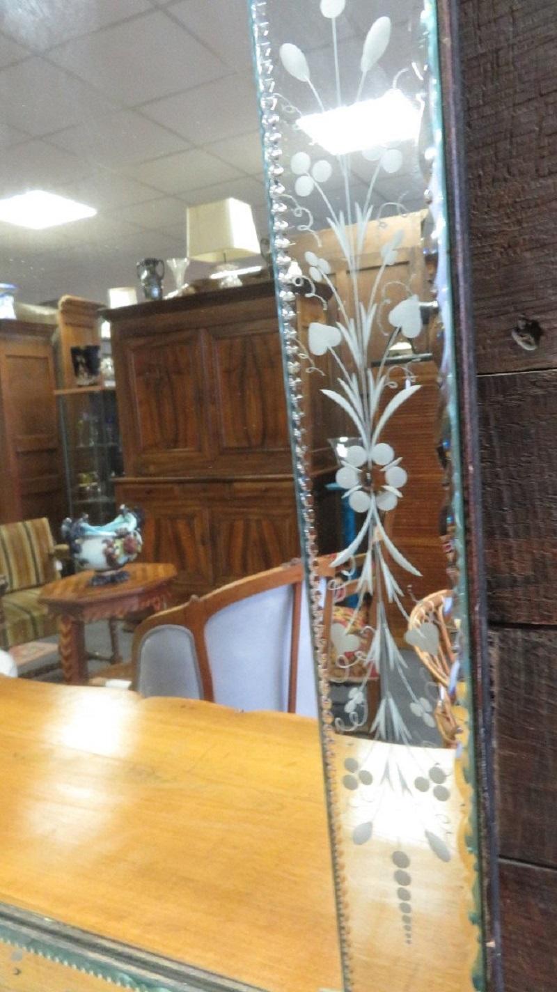 Faceted Rectangular Mid-Century Venetian Mirror with Delicate Decoration, France 1930s