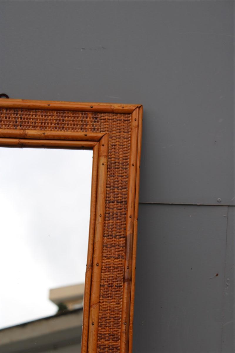 Mid-Century Modern Rectangular Mirror Frame in Italian Bamboo of 1950 Straw